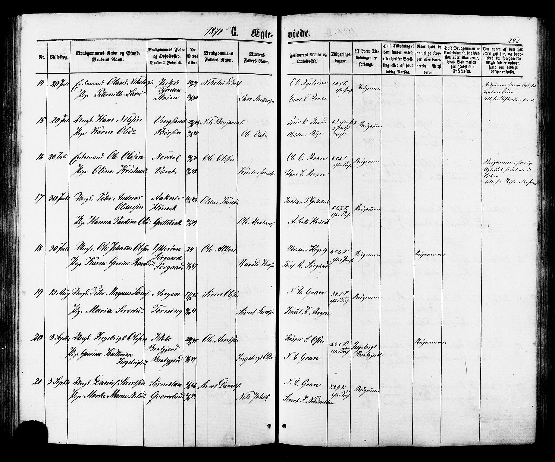 Ministerialprotokoller, klokkerbøker og fødselsregistre - Sør-Trøndelag, AV/SAT-A-1456/657/L0706: Parish register (official) no. 657A07, 1867-1878, p. 298