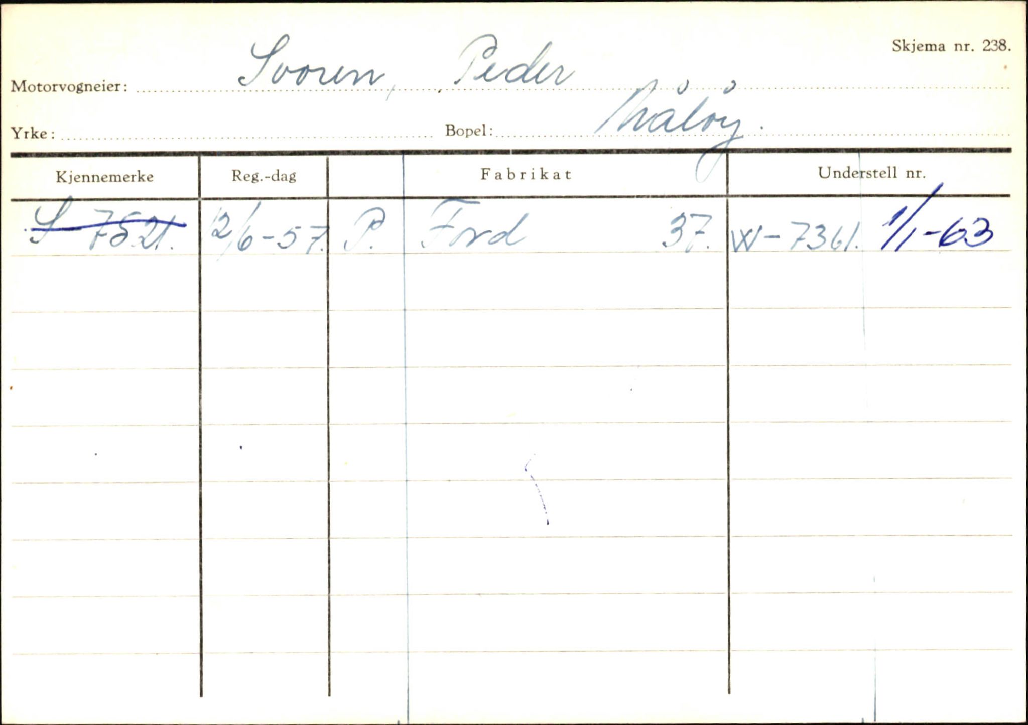 Statens vegvesen, Sogn og Fjordane vegkontor, SAB/A-5301/4/F/L0145: Registerkort Vågsøy S-Å. Årdal I-P, 1945-1975, p. 326