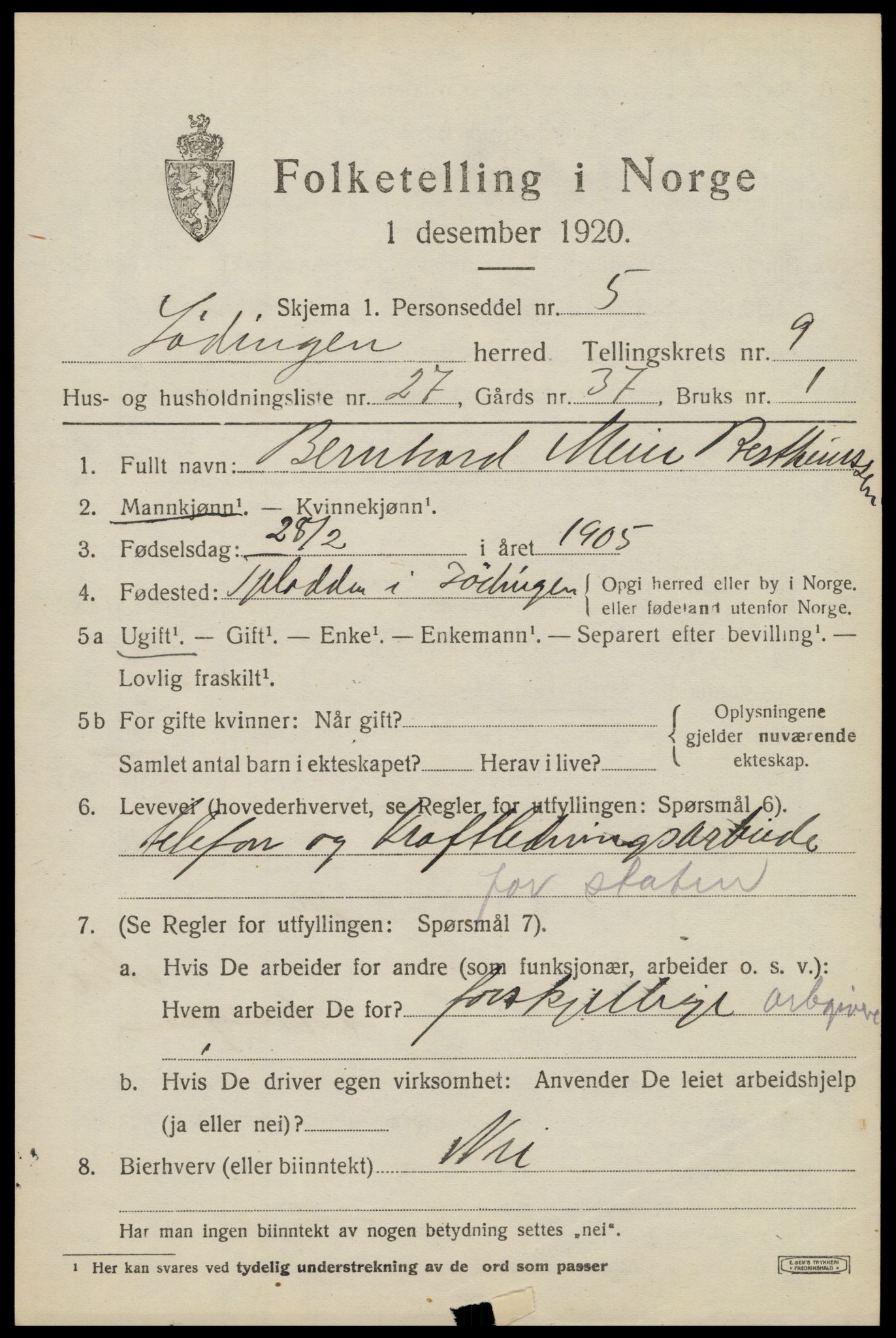 SAT, 1920 census for Lødingen, 1920, p. 5975