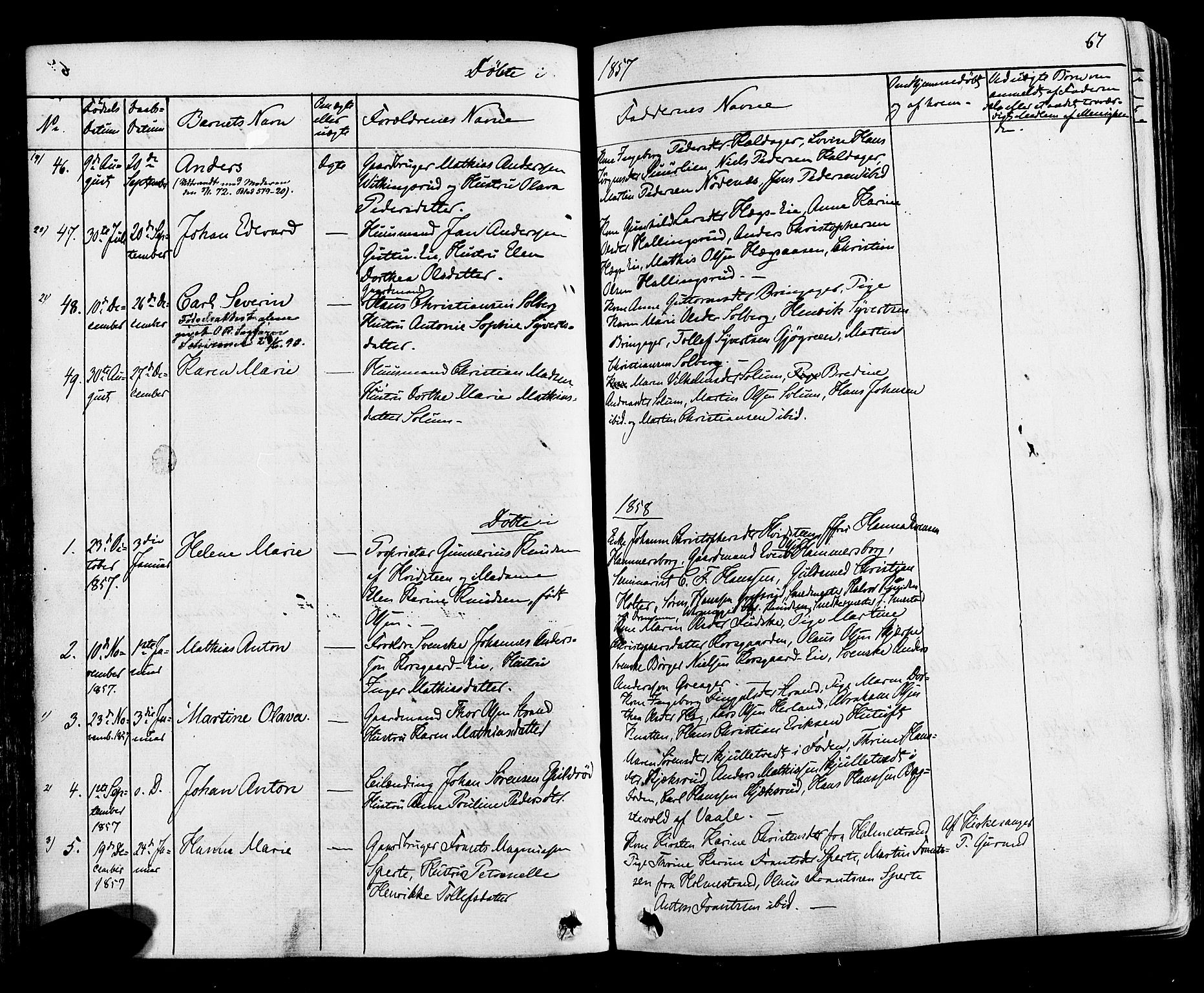 Botne kirkebøker, AV/SAKO-A-340/F/Fa/L0006: Parish register (official) no. I 6, 1836-1877, p. 67