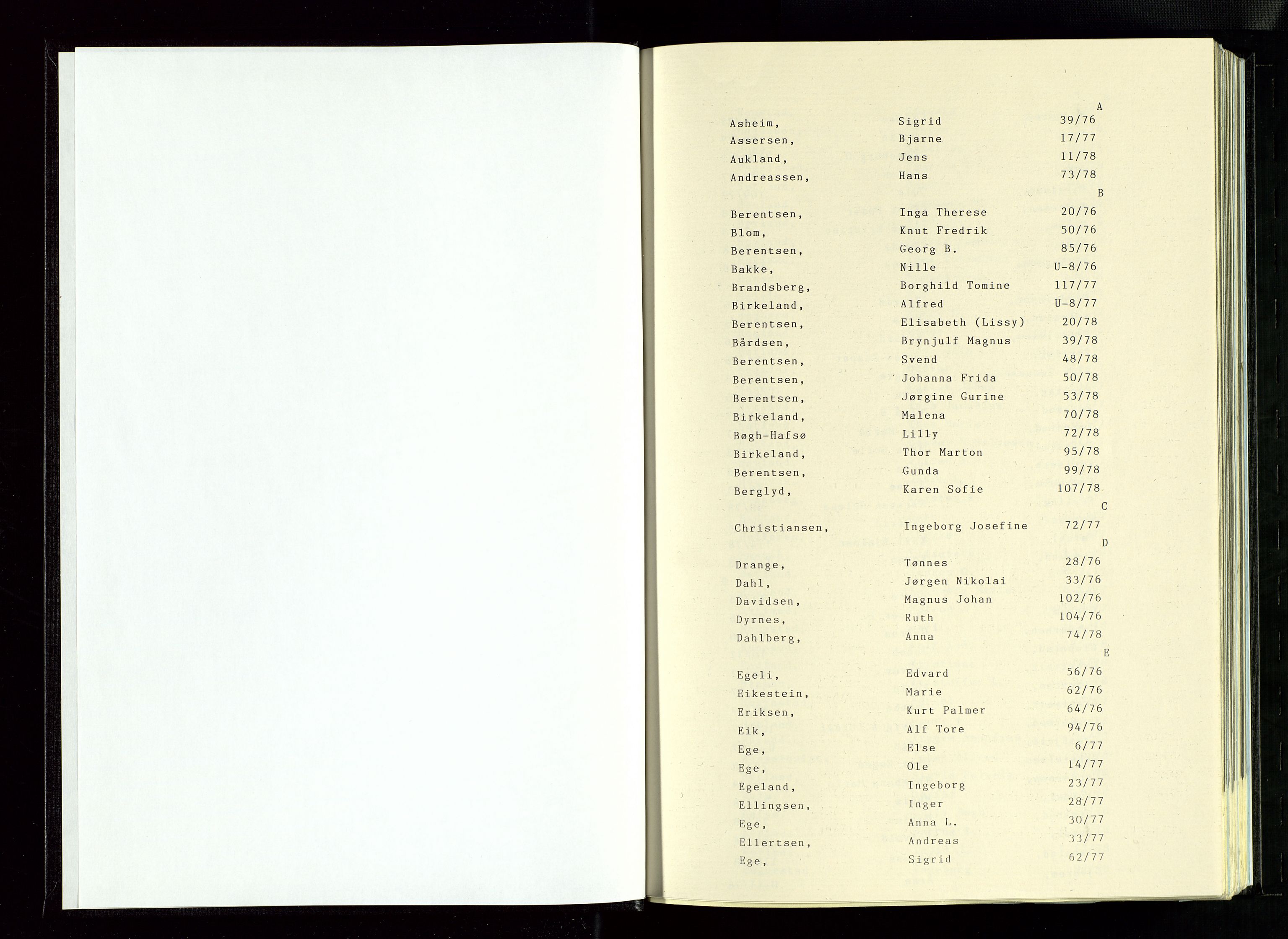 Eigersund lensmannskontor, AV/SAST-A-100171/Gga/L0024: "Lensmannens dødsfallsprotokoll" m/alfabetisk navneregister, 1976-1978