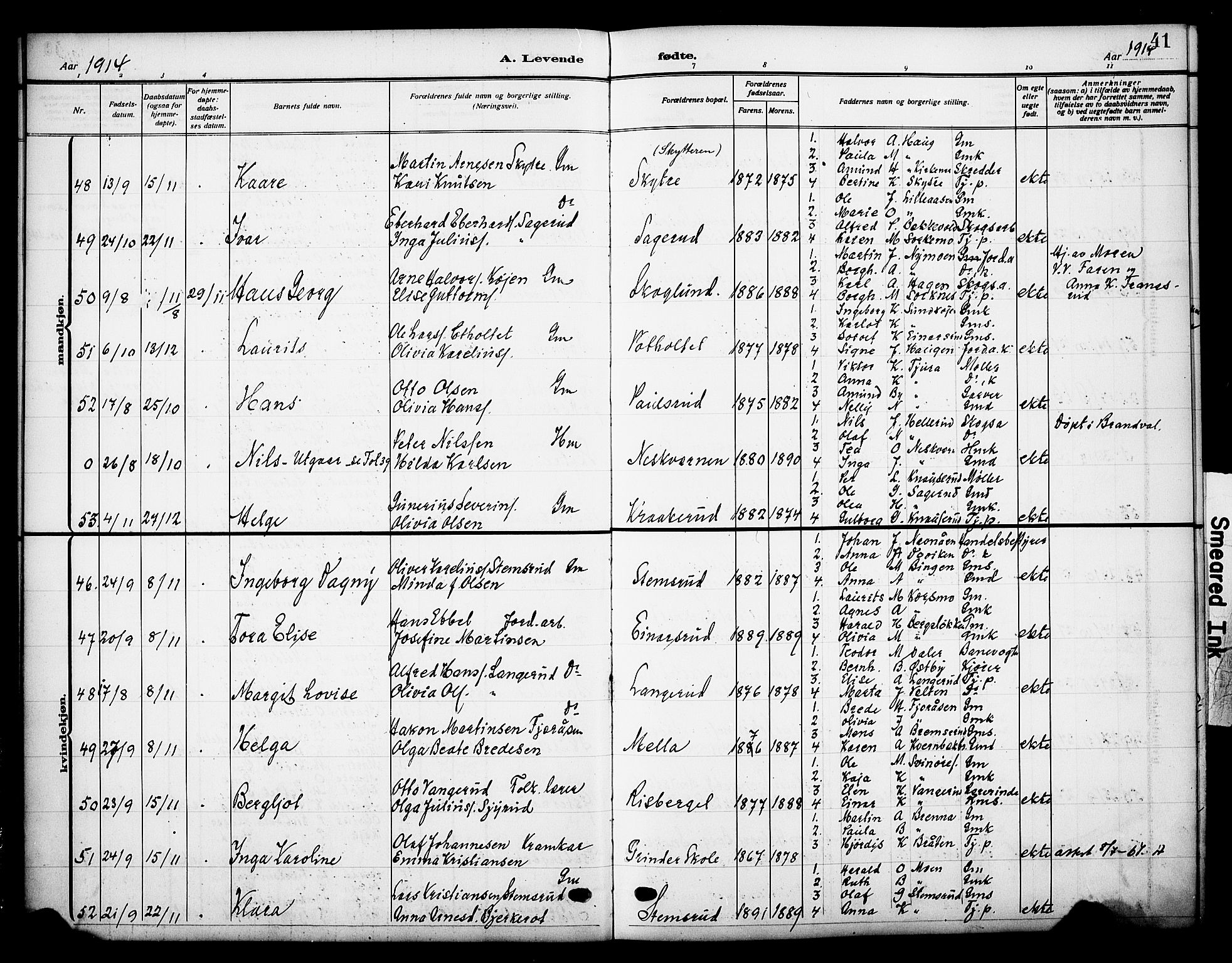 Grue prestekontor, SAH/PREST-036/H/Ha/Haa/L0015: Parish register (official) no. 15, 1911-1922, p. 41