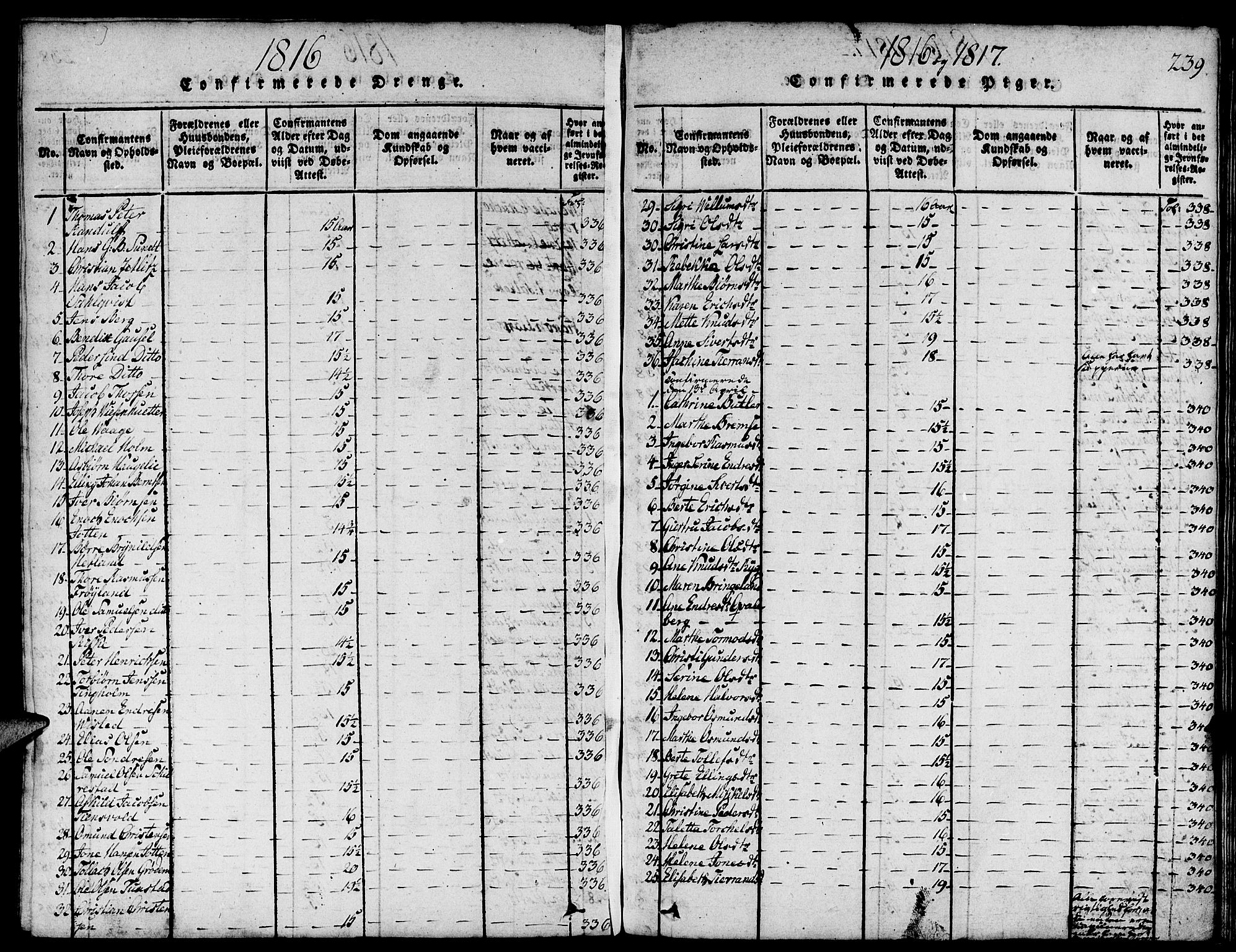 Domkirken sokneprestkontor, SAST/A-101812/001/30/30BA/L0008: Parish register (official) no. A 8, 1816-1821, p. 239