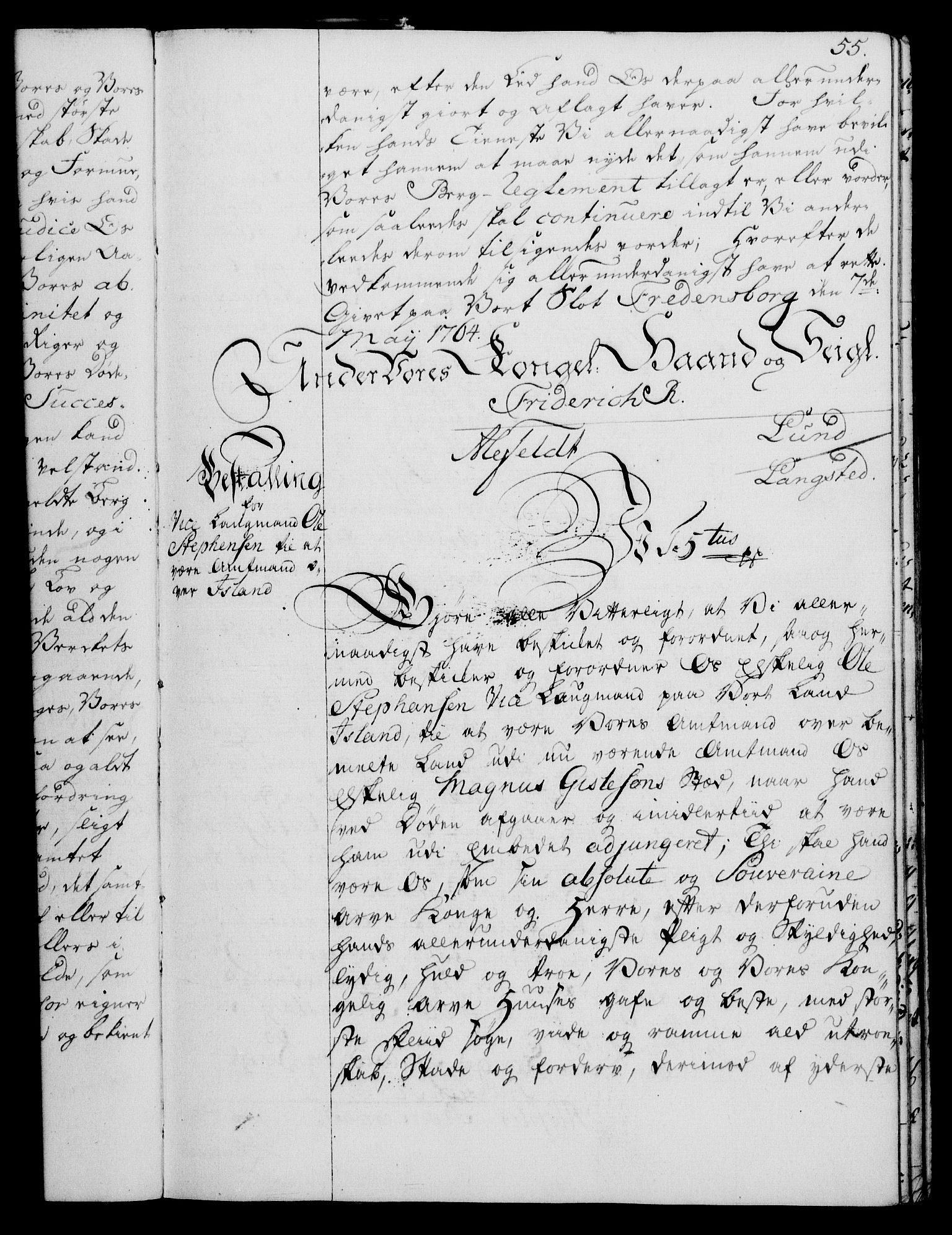Rentekammeret, Kammerkanselliet, RA/EA-3111/G/Gg/Gge/L0004: Norsk bestallingsprotokoll med register (merket RK 53.28), 1762-1771, p. 55