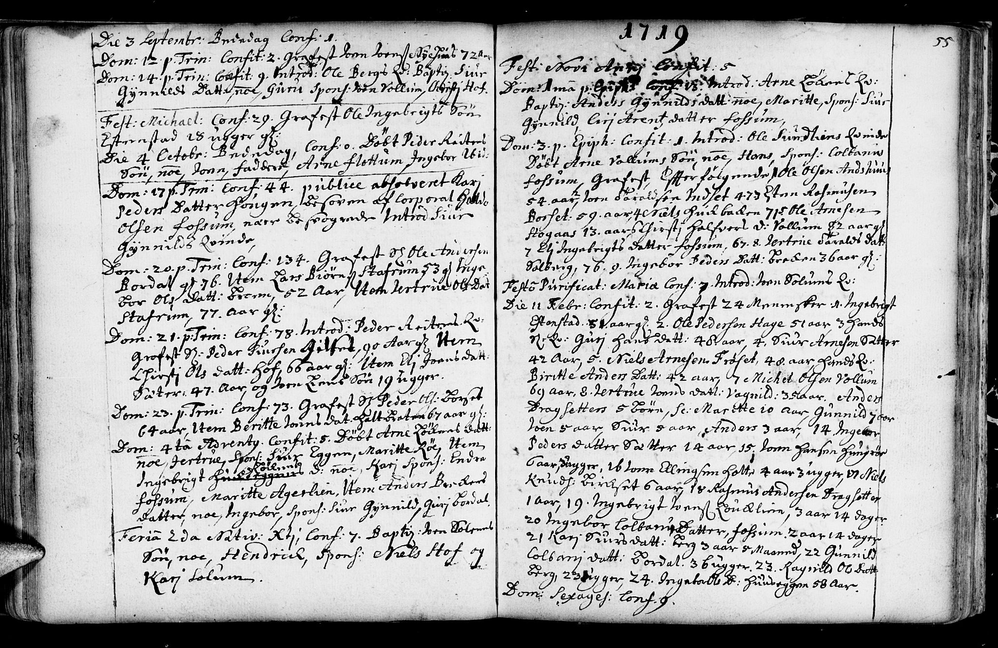 Ministerialprotokoller, klokkerbøker og fødselsregistre - Sør-Trøndelag, SAT/A-1456/689/L1036: Parish register (official) no. 689A01, 1696-1746, p. 55