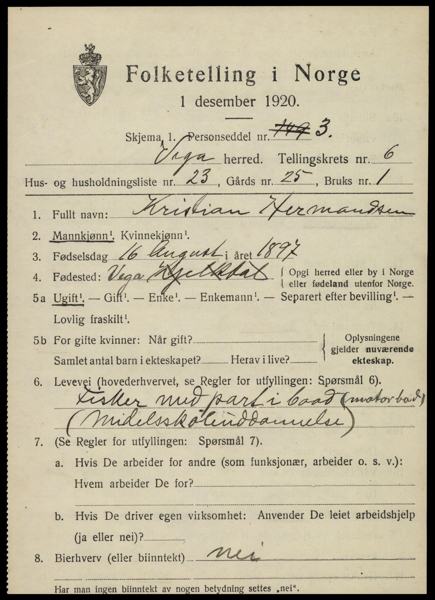 SAT, 1920 census for Vega, 1920, p. 3255