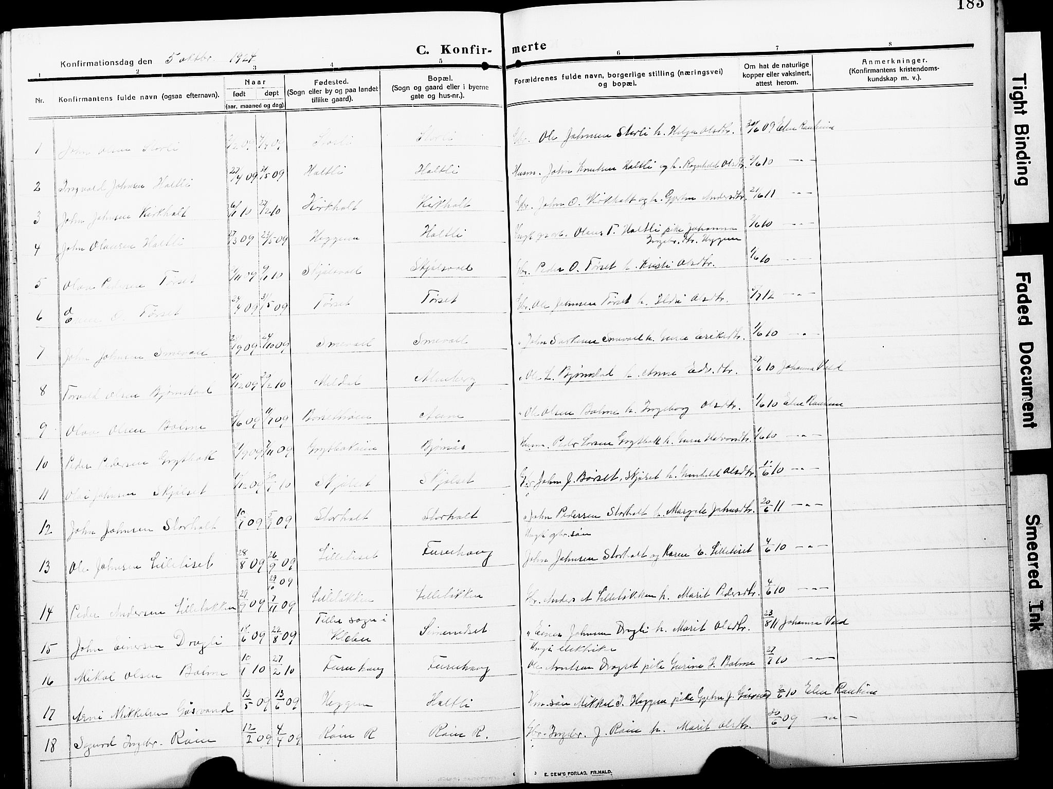 Ministerialprotokoller, klokkerbøker og fødselsregistre - Møre og Romsdal, AV/SAT-A-1454/598/L1079: Parish register (copy) no. 598C04, 1909-1927, p. 183