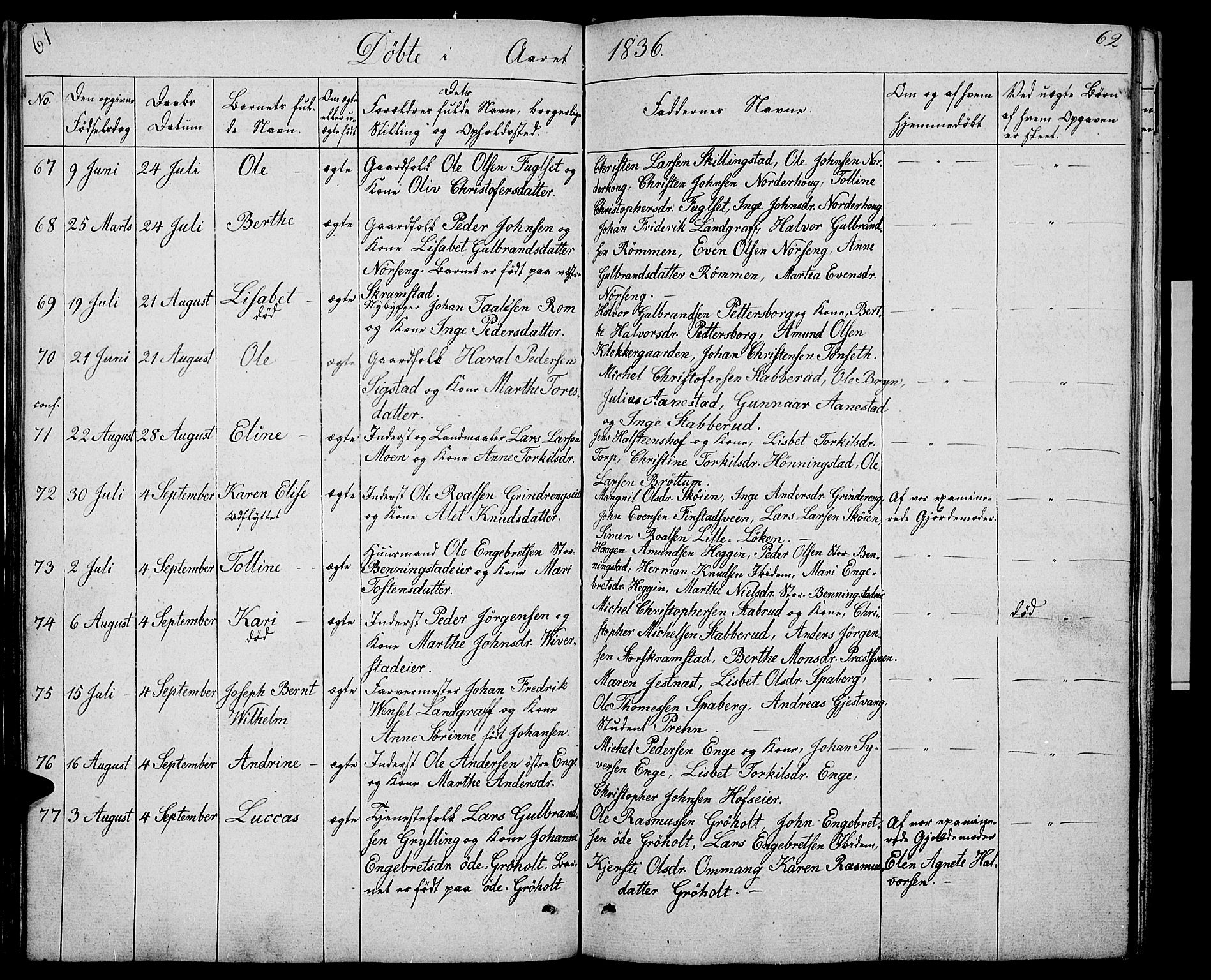 Løten prestekontor, AV/SAH-PREST-022/L/La/L0002: Parish register (copy) no. 2, 1832-1850, p. 61-62