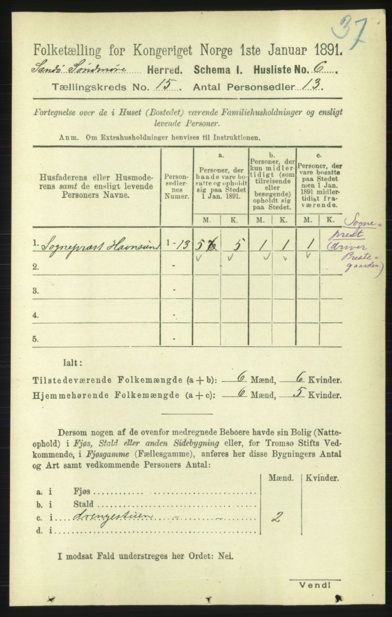 RA, 1891 census for 1514 Sande, 1891, p. 2996
