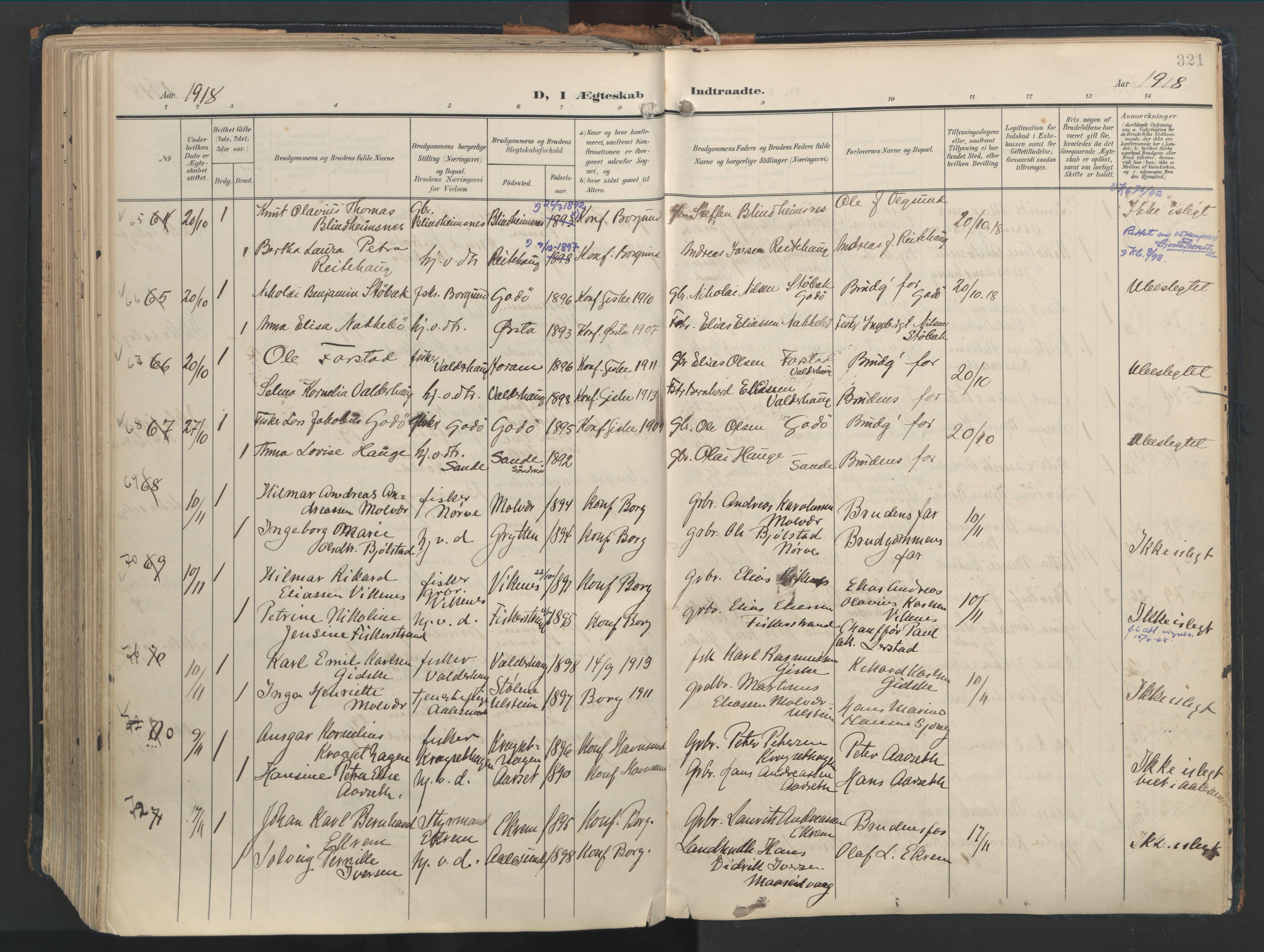 Ministerialprotokoller, klokkerbøker og fødselsregistre - Møre og Romsdal, AV/SAT-A-1454/528/L0411: Parish register (official) no. 528A20, 1907-1920, p. 321