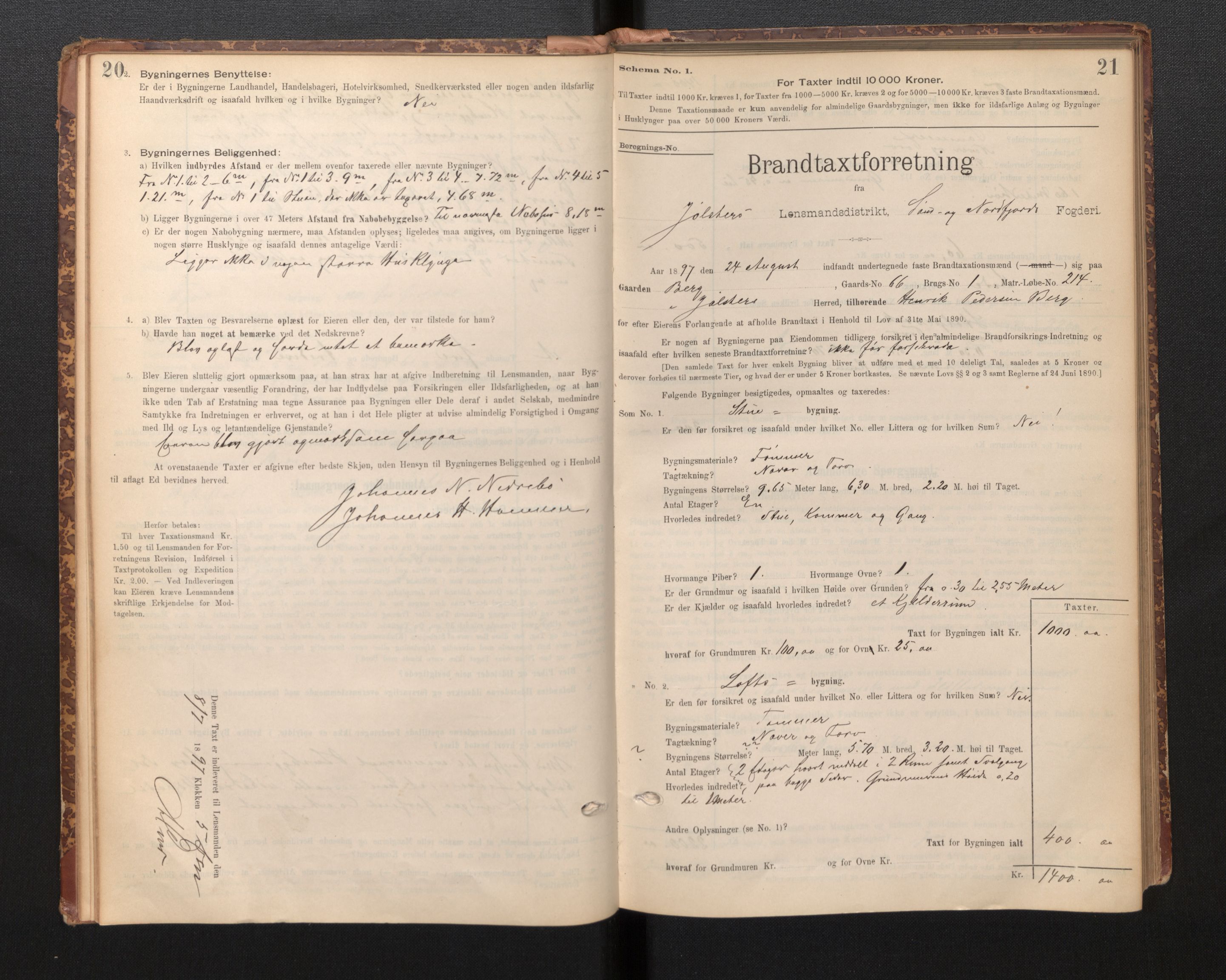 Lensmannen i Jølster, SAB/A-28701/0012/L0004: Branntakstprotokoll, skjematakst, 1895-1923, p. 20-21