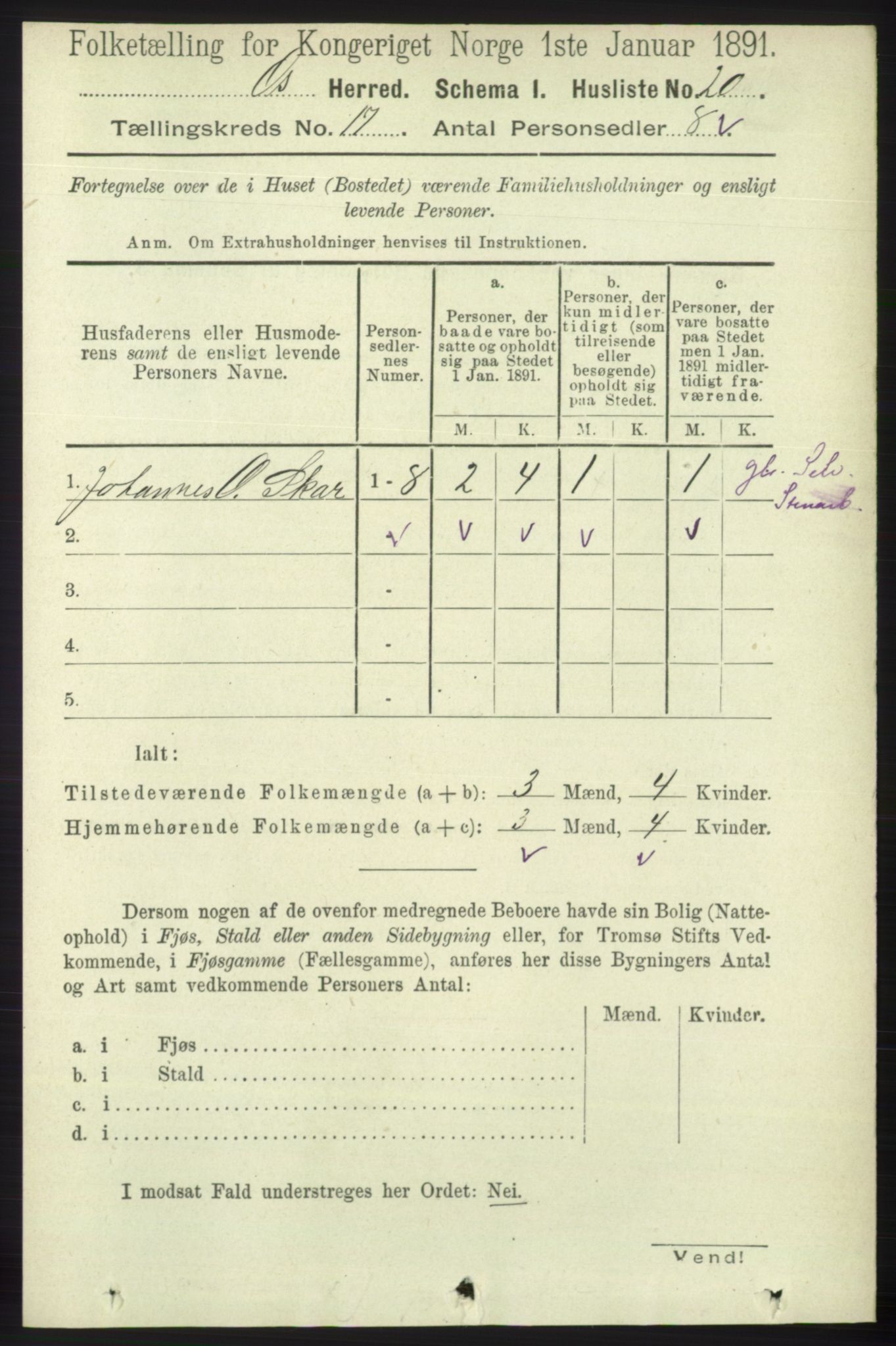 RA, 1891 census for 1243 Os, 1891, p. 3716