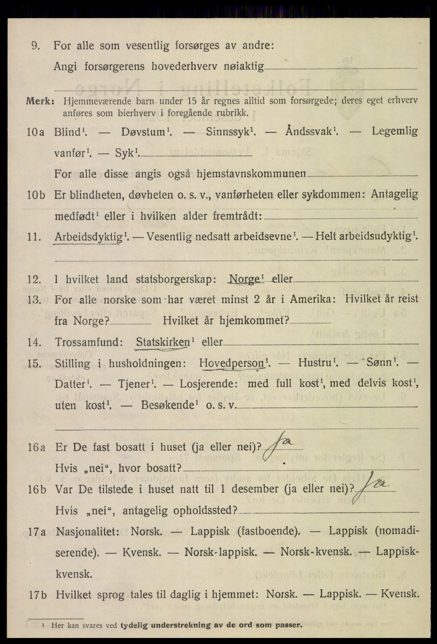 SAT, 1920 census for Overhalla, 1920, p. 1539