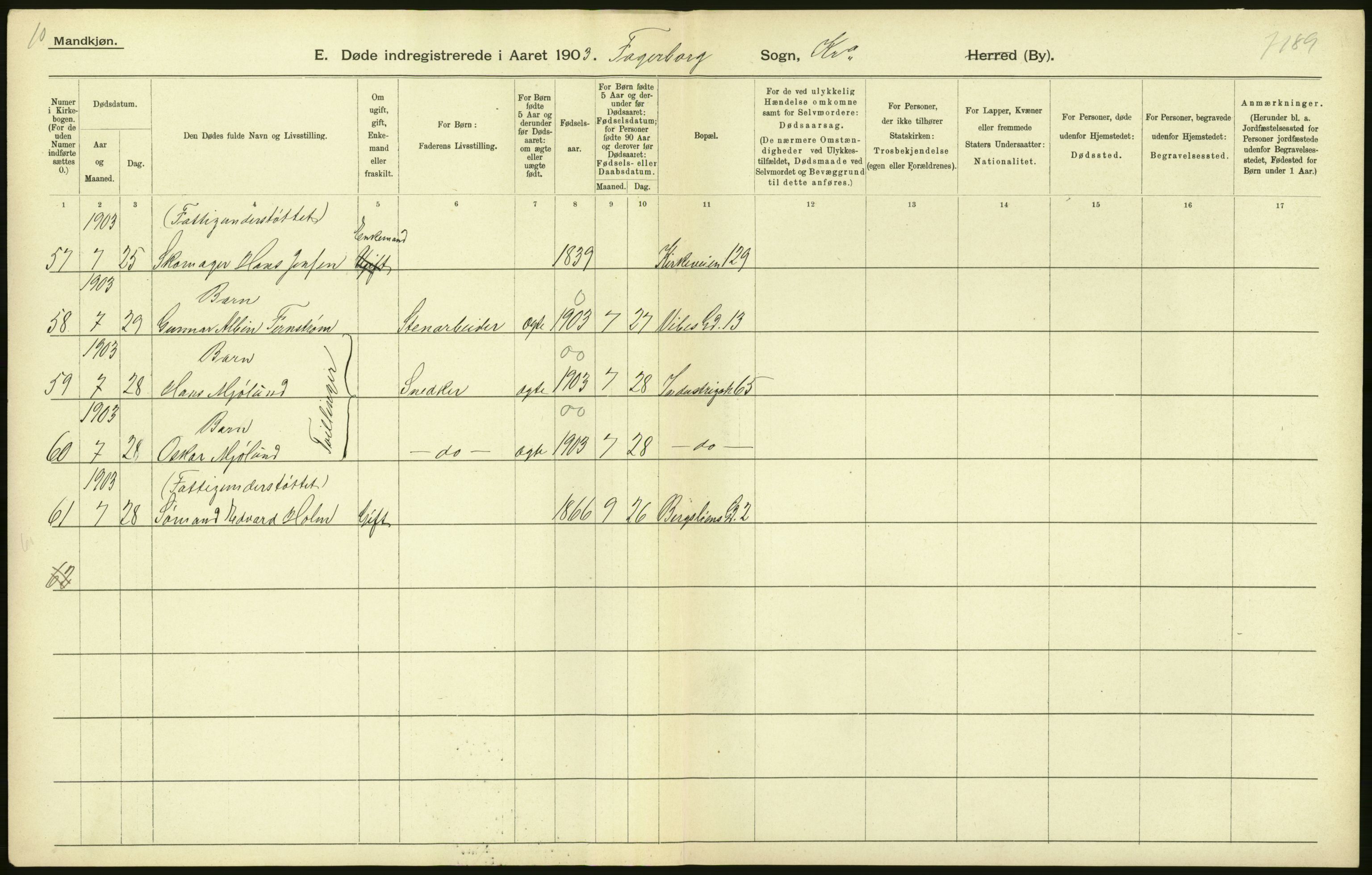 Statistisk sentralbyrå, Sosiodemografiske emner, Befolkning, AV/RA-S-2228/D/Df/Dfa/Dfaa/L0004: Kristiania: Gifte, døde, 1903, p. 22