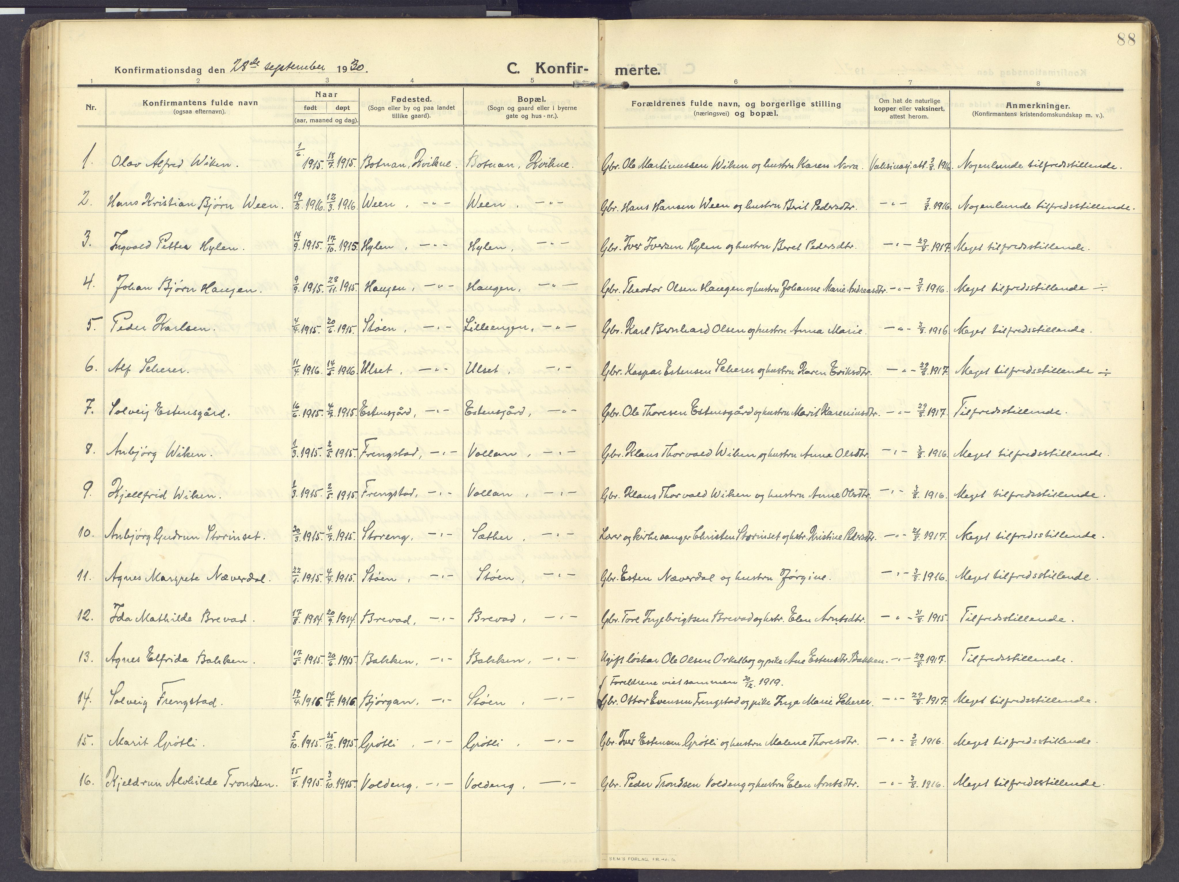 Kvikne prestekontor, SAH/PREST-064/H/Ha/Haa/L0009: Parish register (official) no. 9, 1911-1942, p. 88
