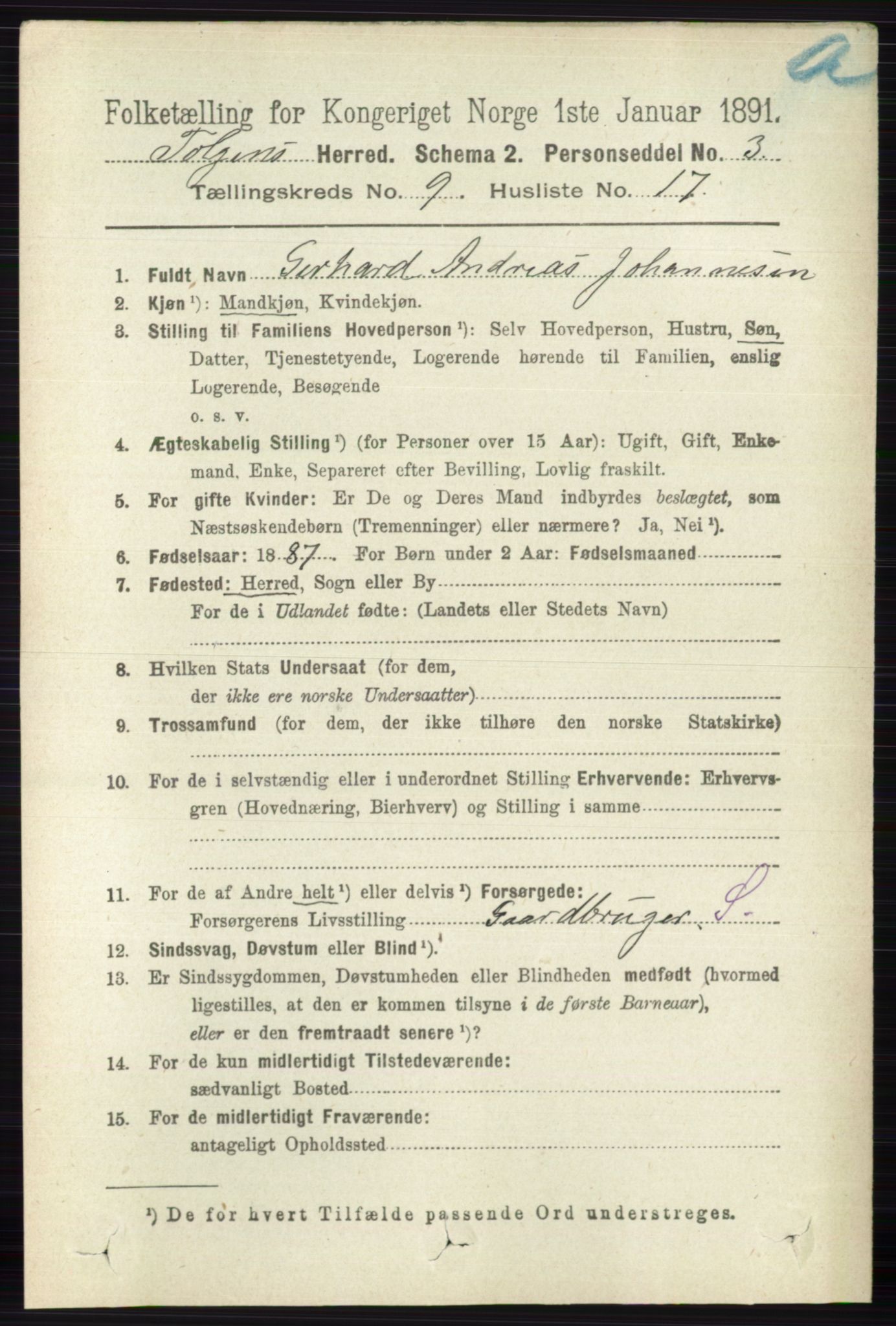 RA, 1891 census for 0436 Tolga, 1891, p. 2616