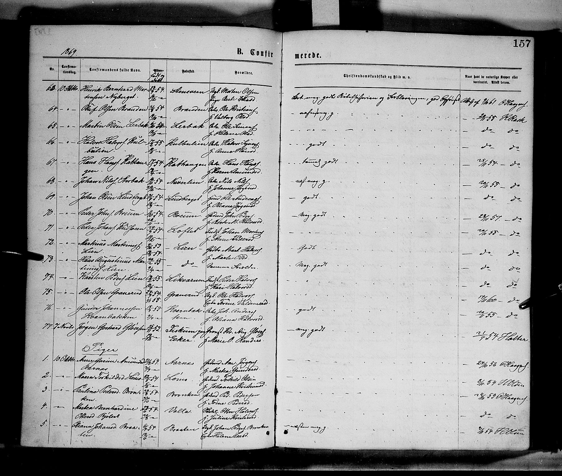 Elverum prestekontor, AV/SAH-PREST-044/H/Ha/Haa/L0011: Parish register (official) no. 11, 1869-1879, p. 157