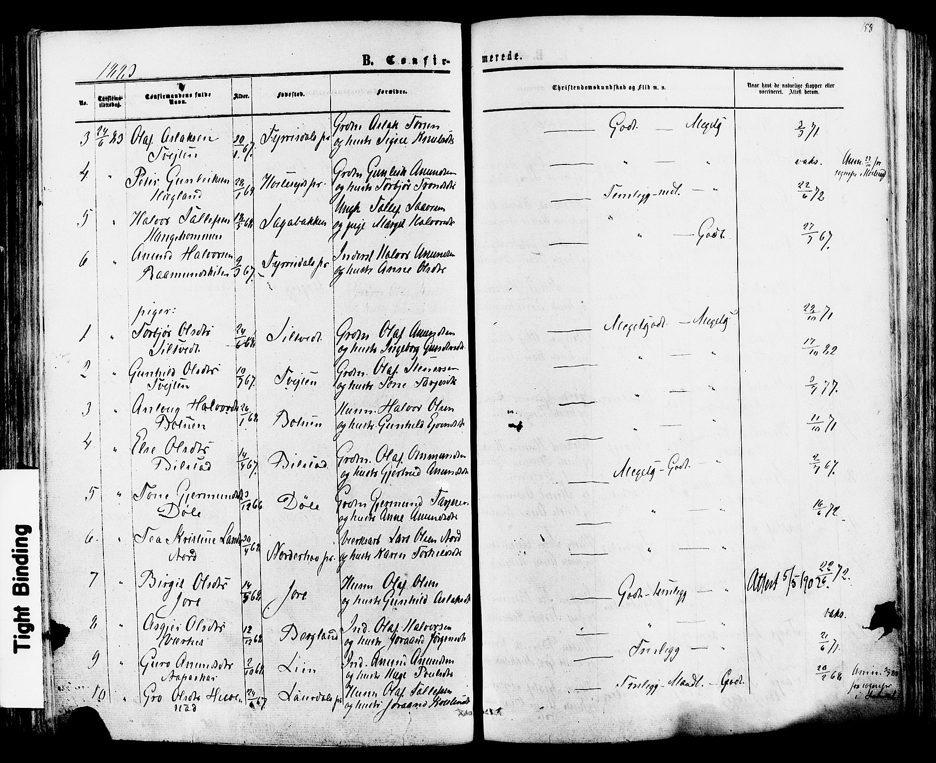 Mo kirkebøker, SAKO/A-286/F/Fa/L0006: Parish register (official) no. I 6, 1865-1885, p. 158