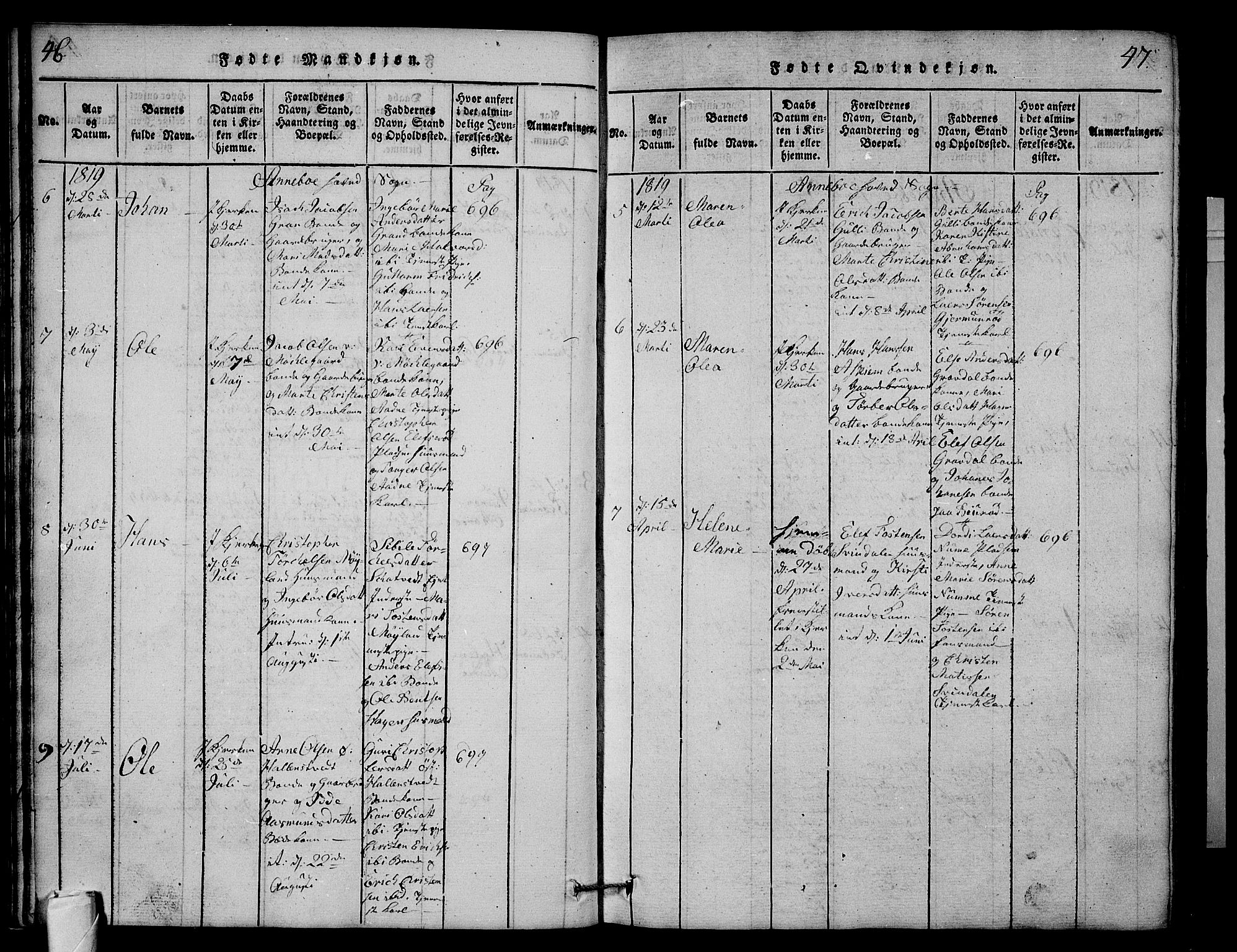 Andebu kirkebøker, AV/SAKO-A-336/G/Ga/L0001: Parish register (copy) no. I 1 /1, 1815-1823, p. 46-47