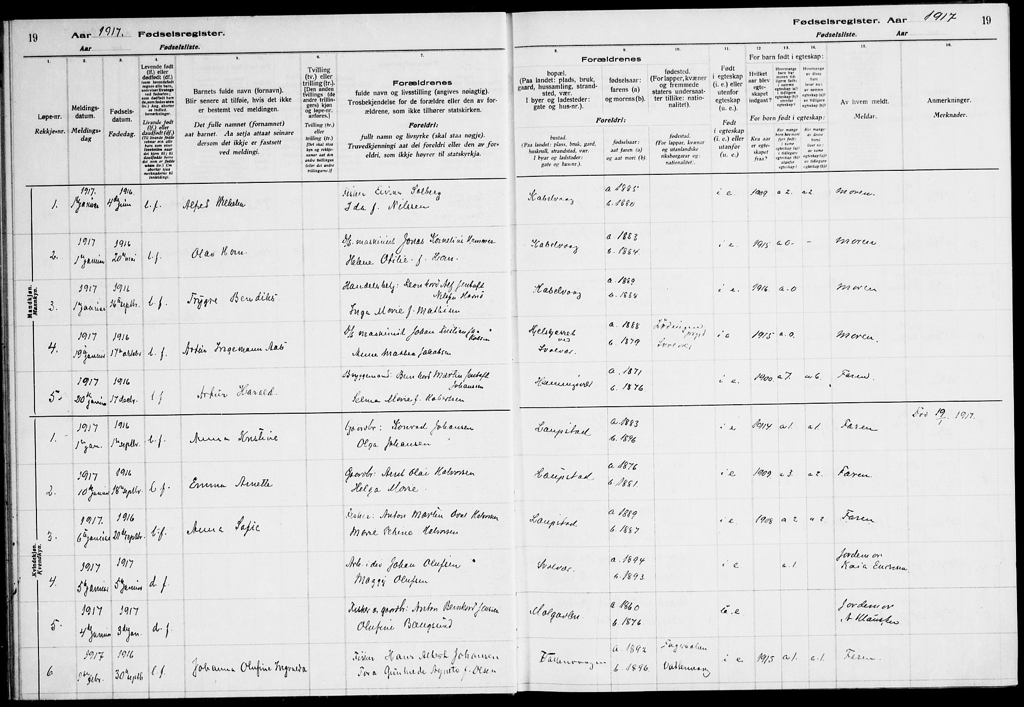 Ministerialprotokoller, klokkerbøker og fødselsregistre - Nordland, SAT/A-1459/874/L1089: Birth register no. 874.II.4.1, 1916-1926, p. 19