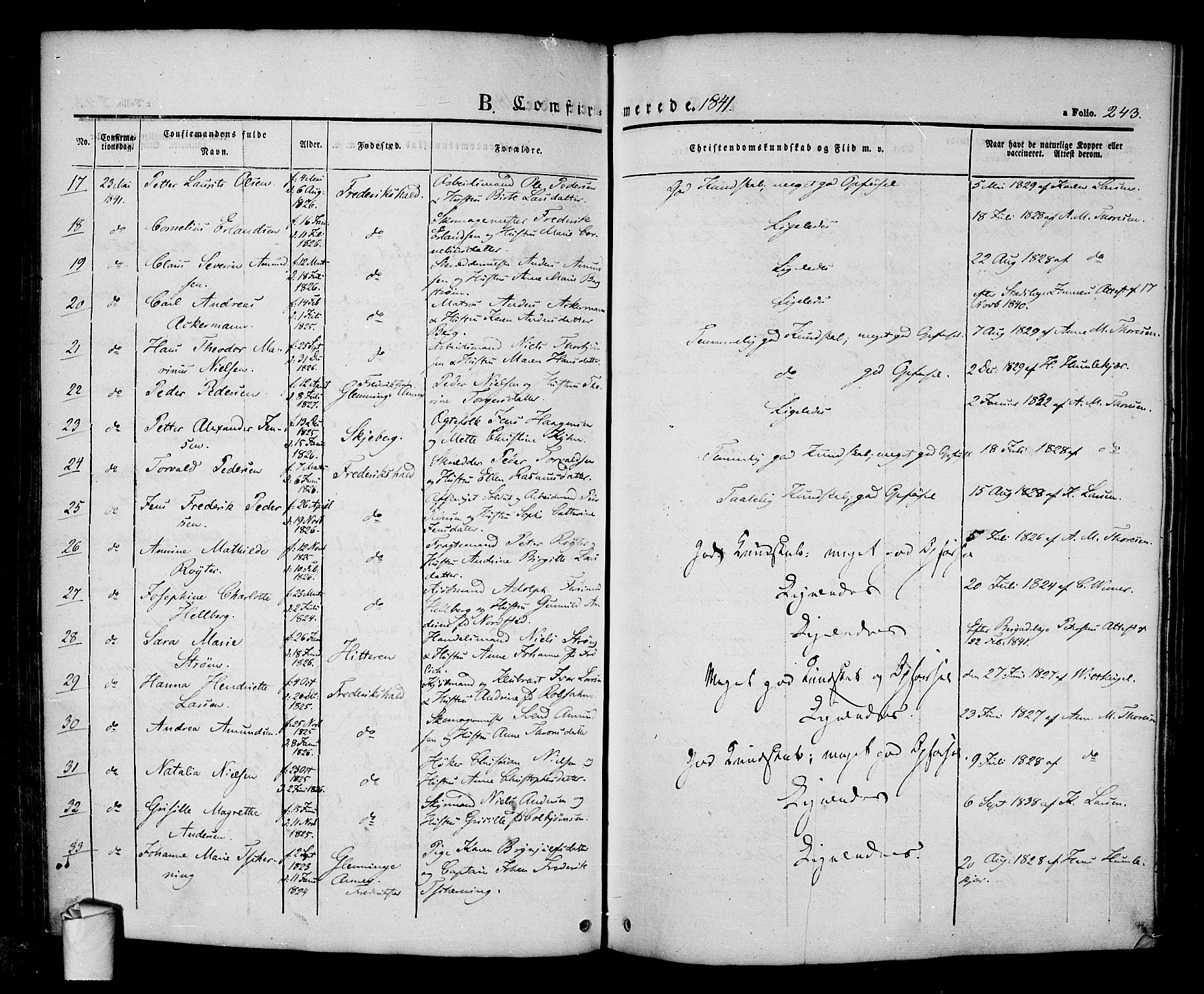 Halden prestekontor Kirkebøker, AV/SAO-A-10909/F/Fa/L0005: Parish register (official) no. I 5, 1834-1845, p. 243