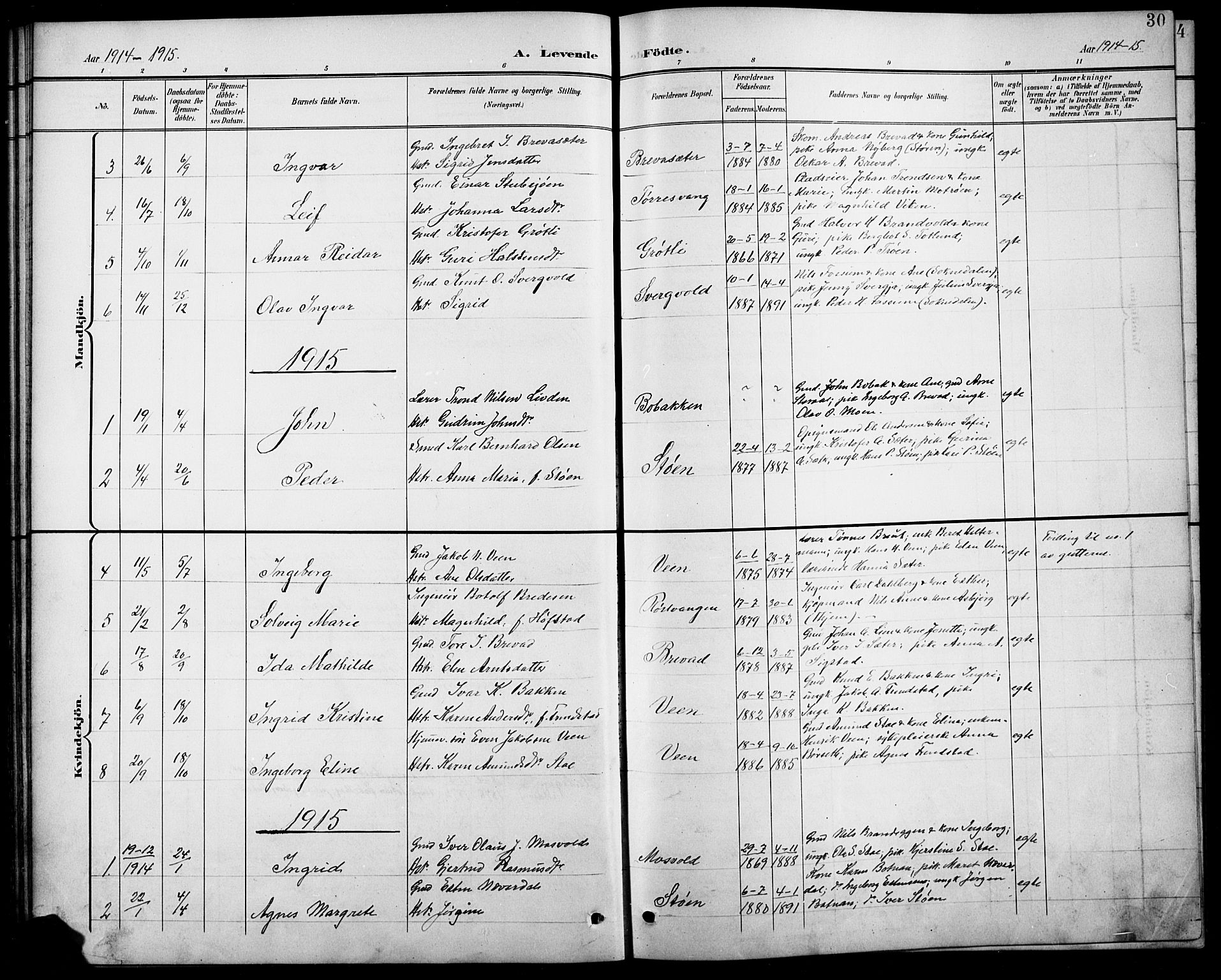 Kvikne prestekontor, AV/SAH-PREST-064/H/Ha/Hab/L0003: Parish register (copy) no. 3, 1896-1918, p. 30
