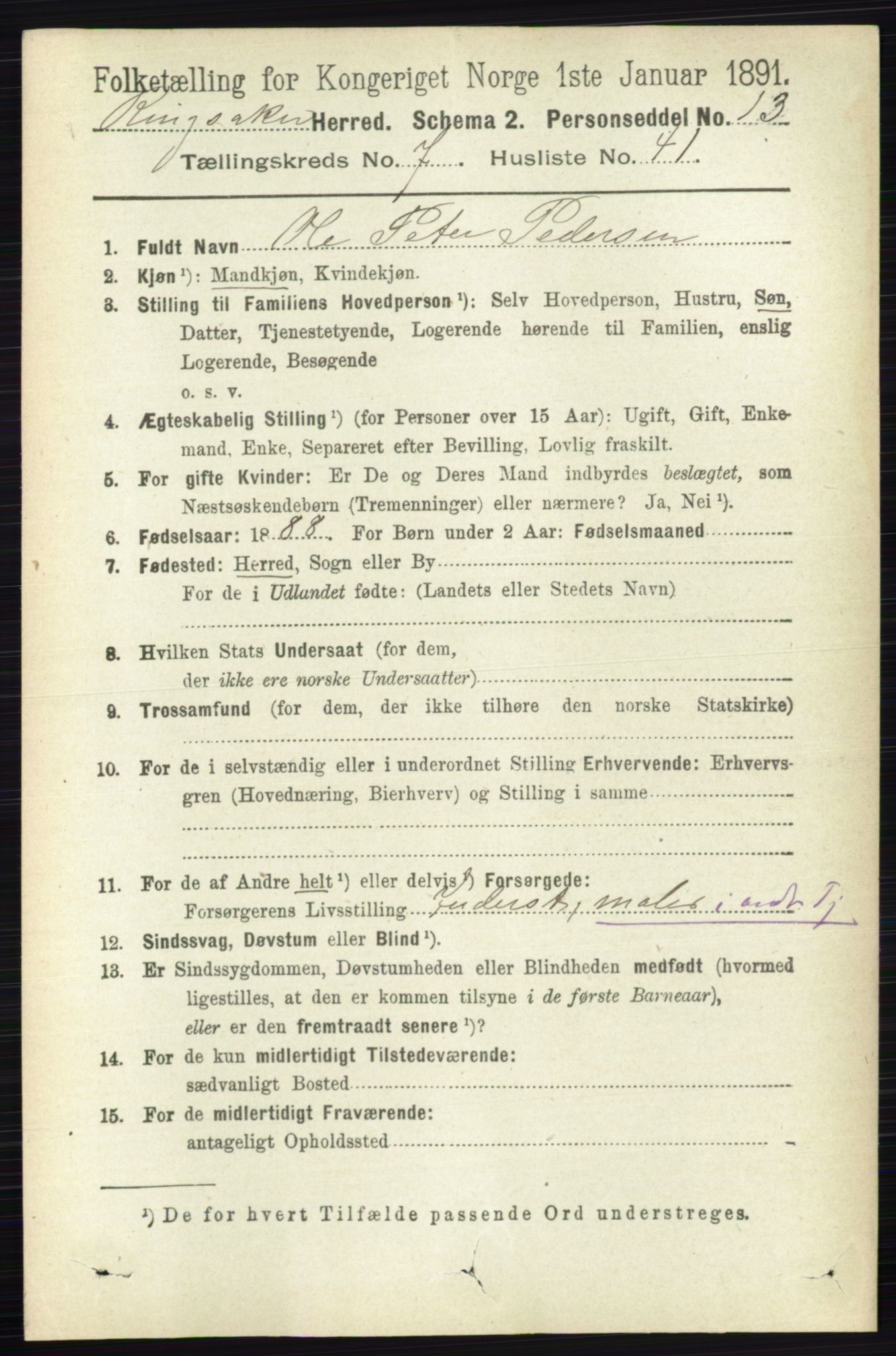 RA, 1891 census for 0412 Ringsaker, 1891, p. 4175