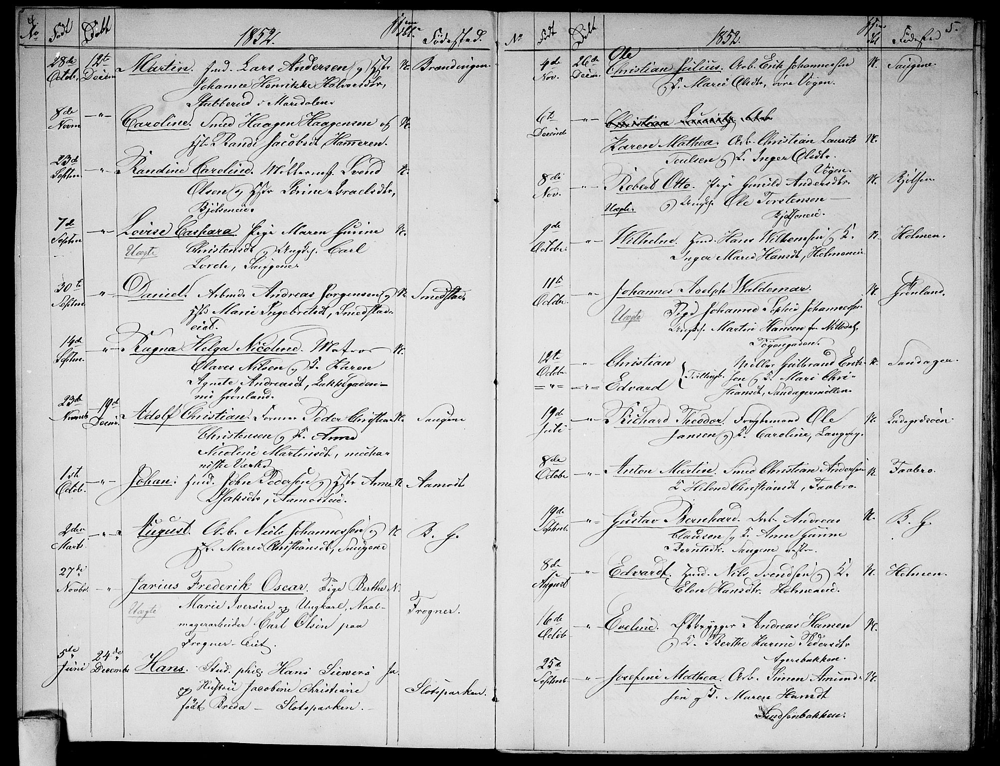 Aker prestekontor kirkebøker, SAO/A-10861/G/L0010: Parish register (copy) no. 10, 1852-1859, p. 4-5