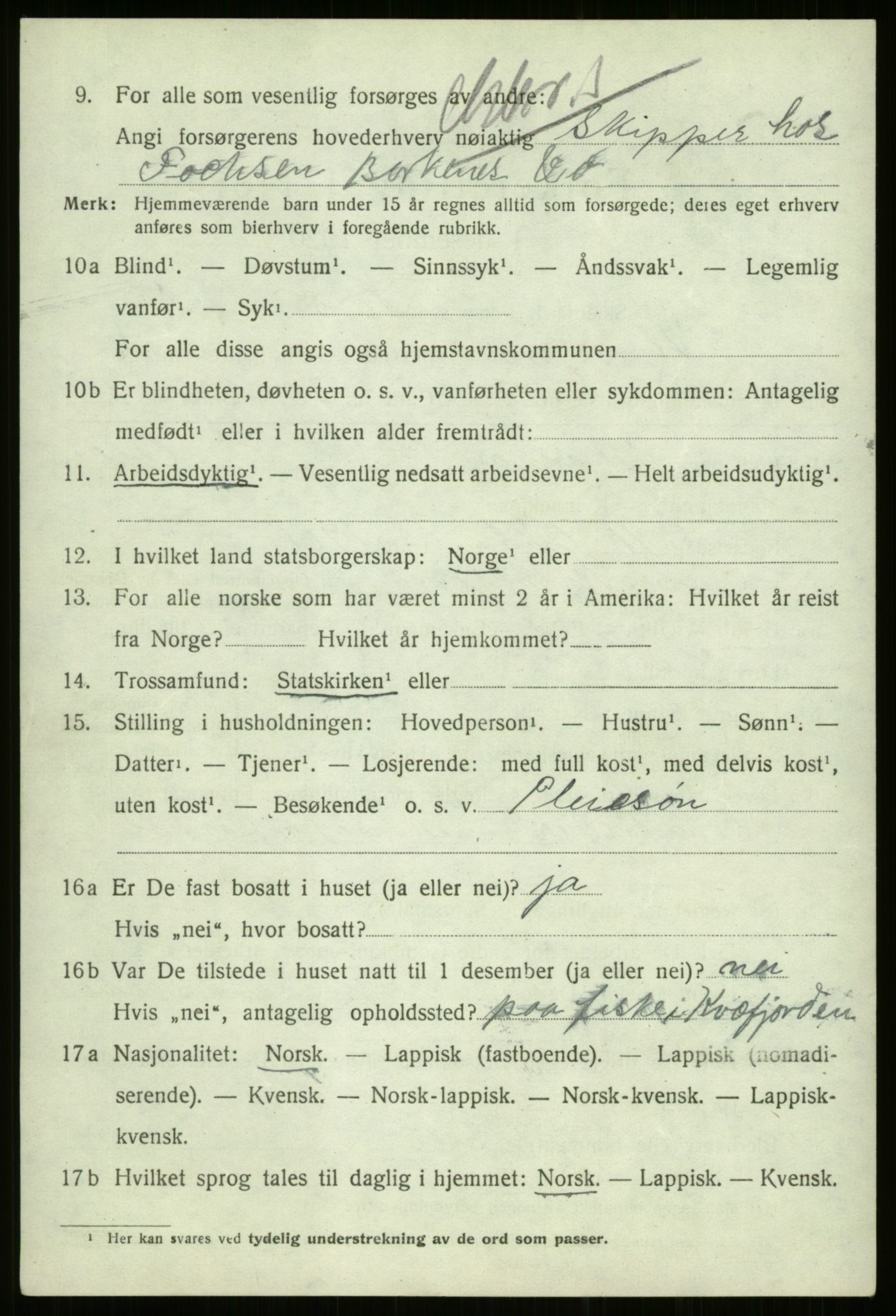 SATØ, 1920 census for Kvæfjord, 1920, p. 3142