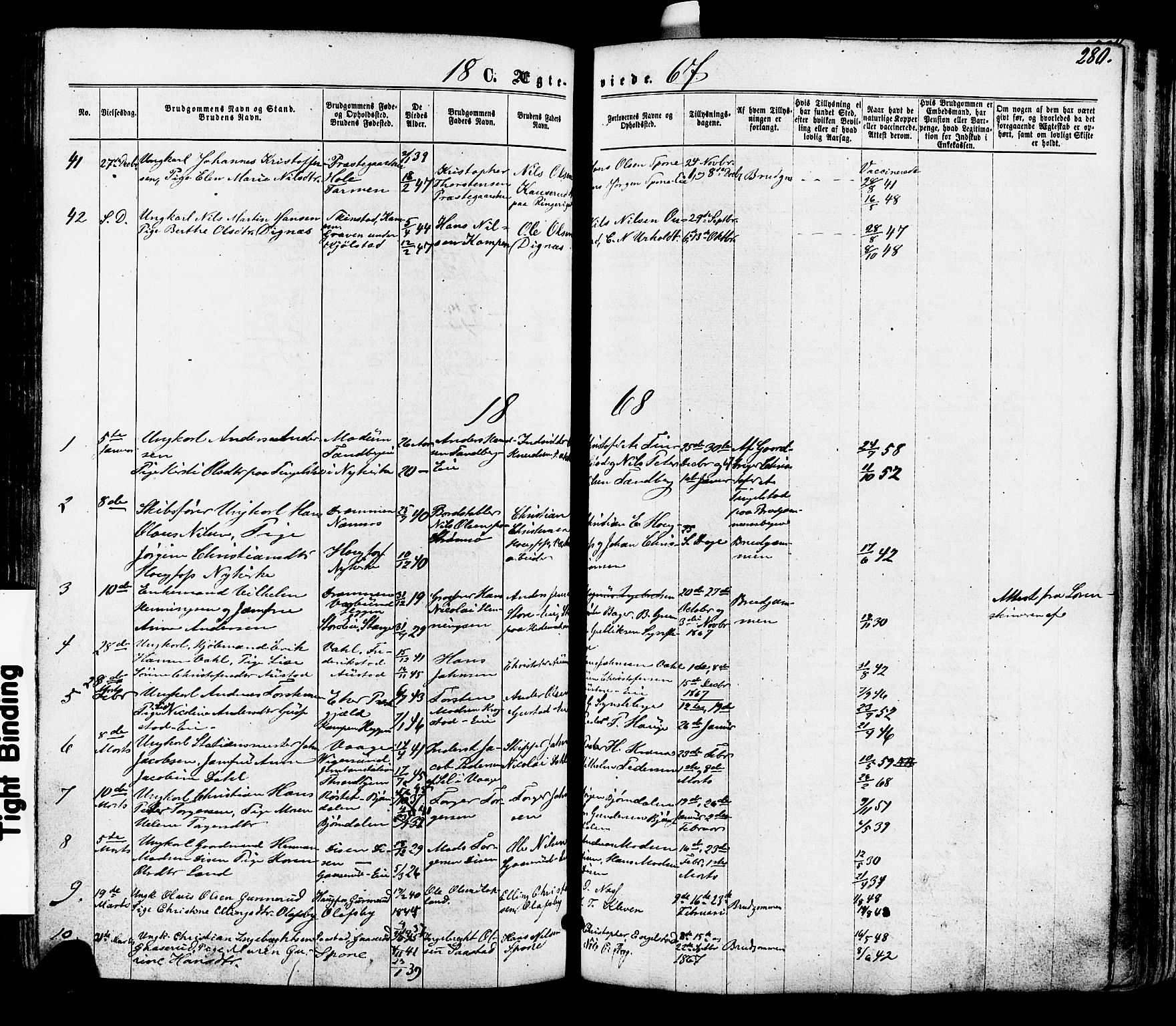 Modum kirkebøker, AV/SAKO-A-234/F/Fa/L0010: Parish register (official) no. 10, 1865-1876, p. 280