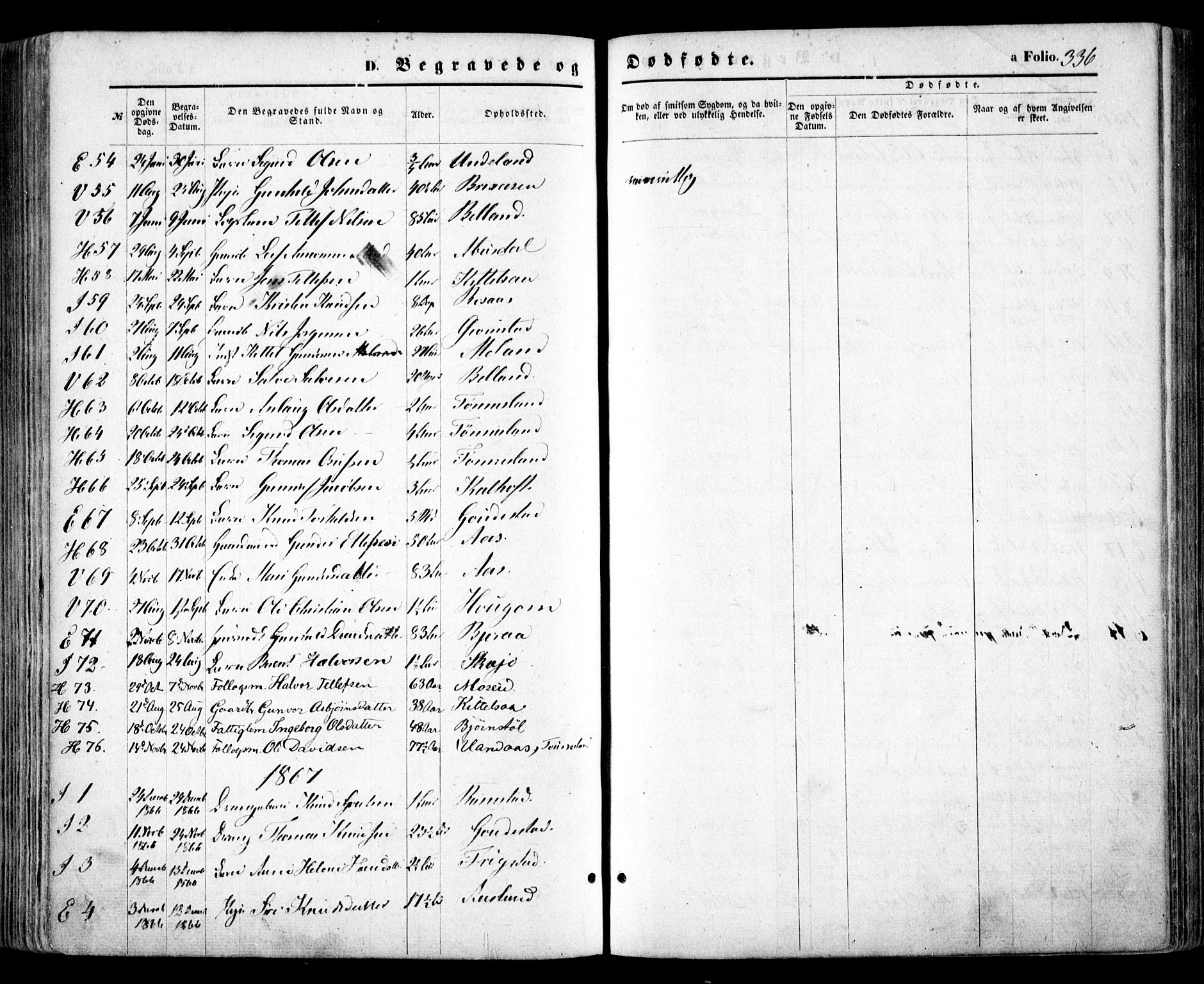Evje sokneprestkontor, AV/SAK-1111-0008/F/Fa/Faa/L0006: Parish register (official) no. A 6, 1866-1884, p. 336