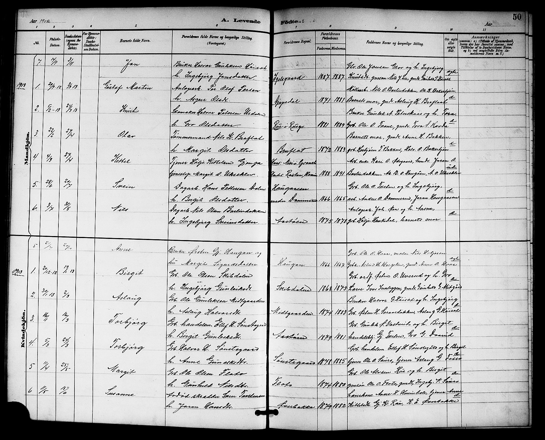 Gransherad kirkebøker, SAKO/A-267/G/Gb/L0003: Parish register (copy) no. II 3, 1887-1921, p. 50