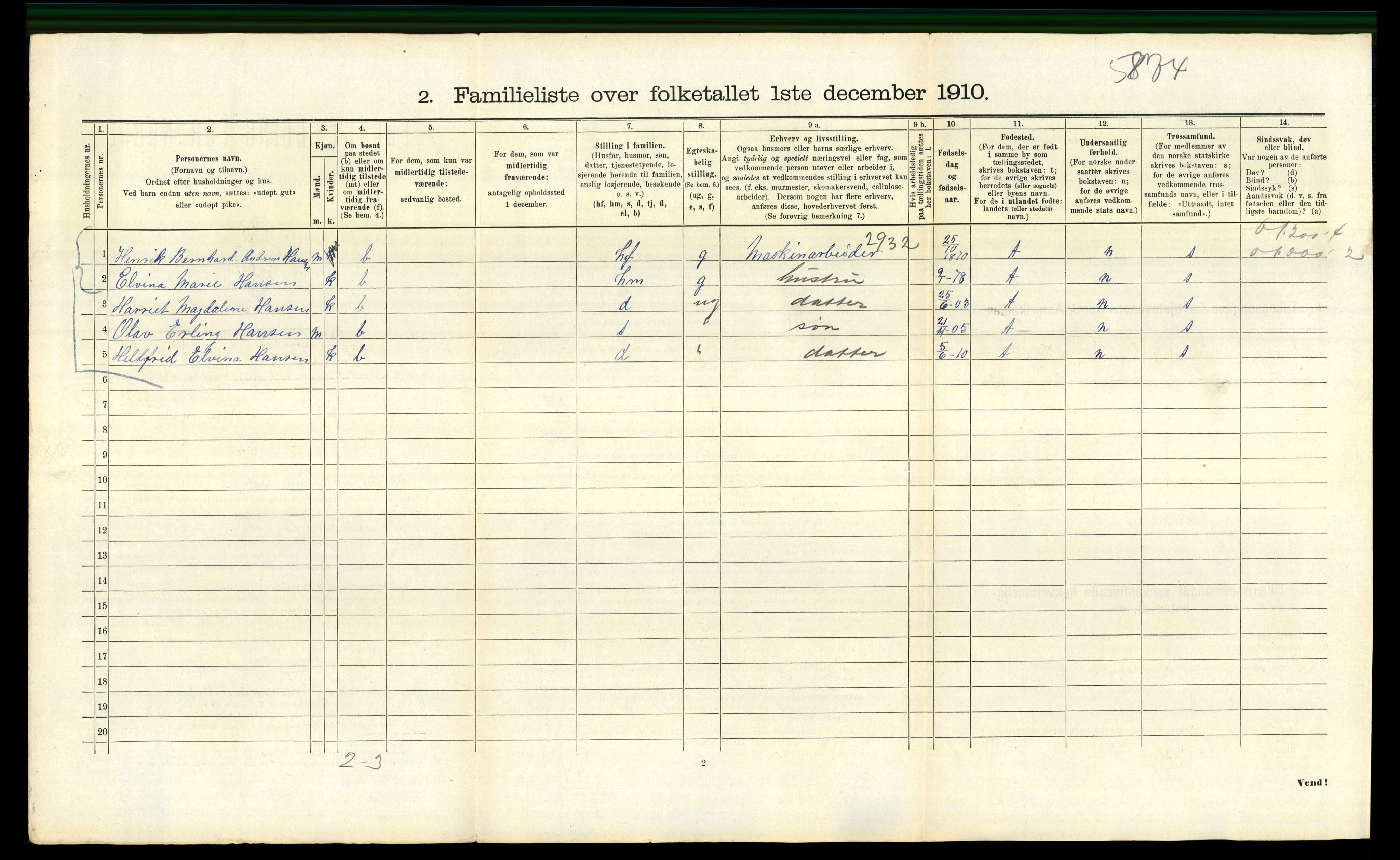 RA, 1910 census for Bergen, 1910, p. 39290