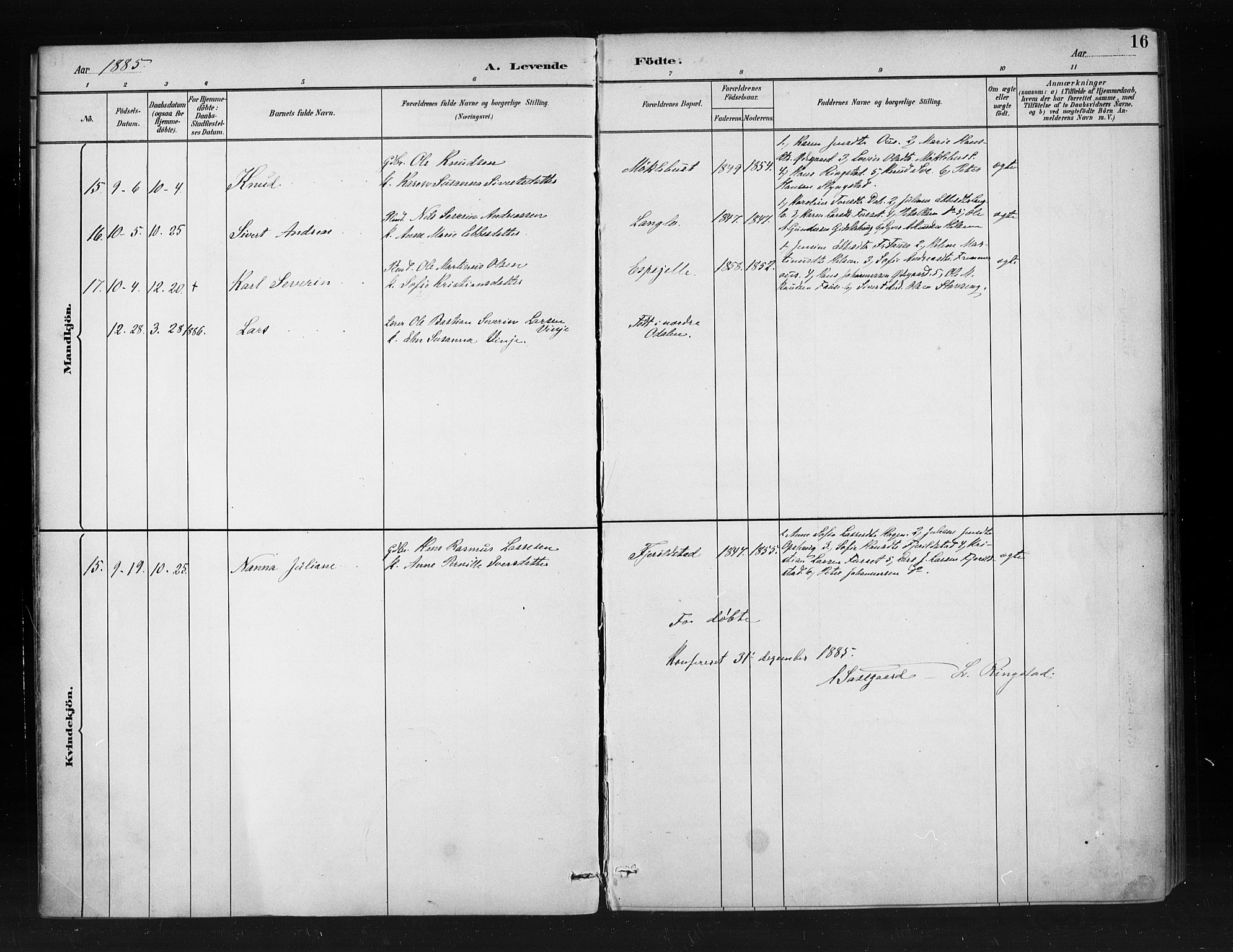 Ministerialprotokoller, klokkerbøker og fødselsregistre - Møre og Romsdal, SAT/A-1454/520/L0283: Parish register (official) no. 520A12, 1882-1898, p. 16