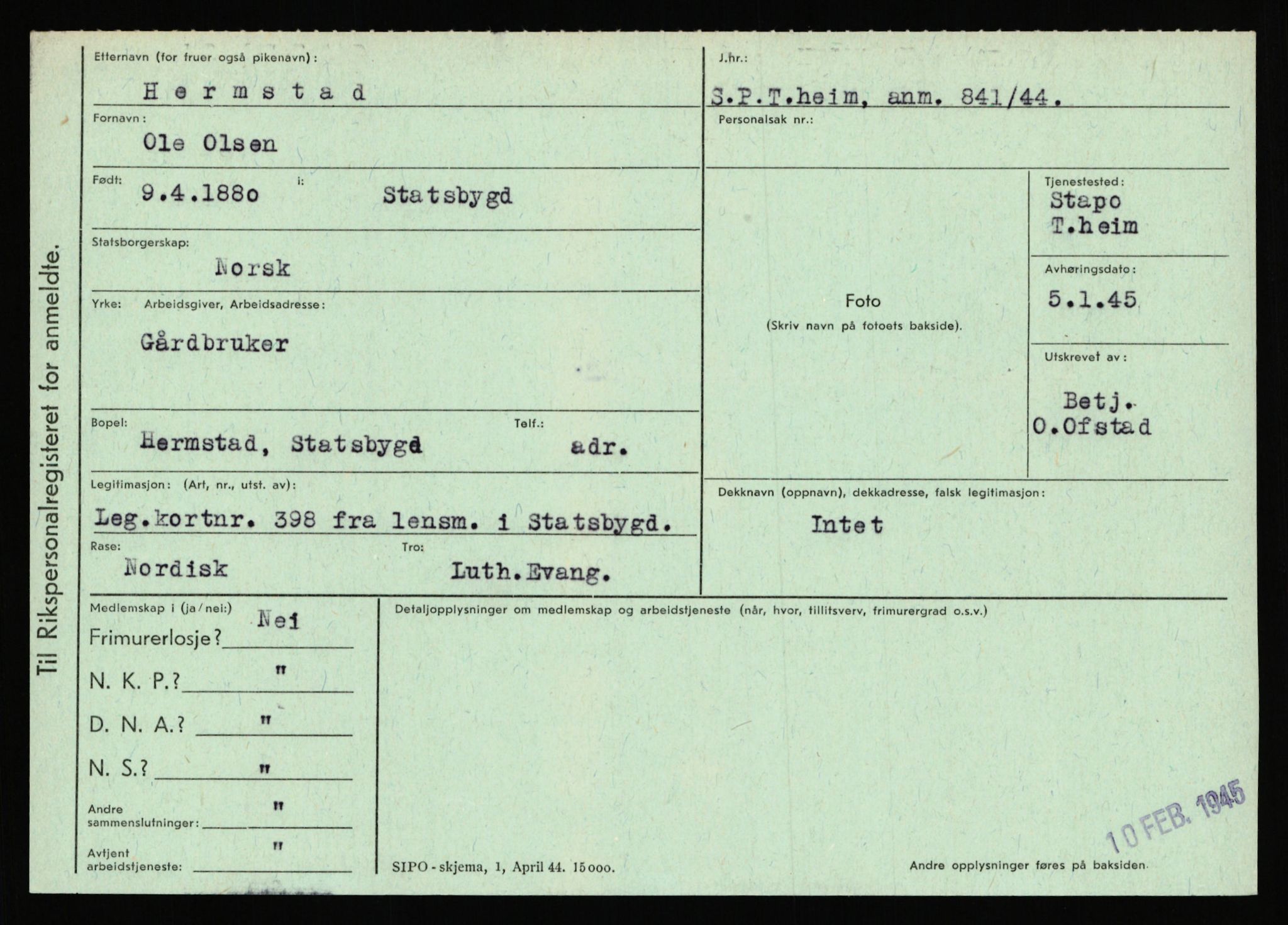 Statspolitiet - Hovedkontoret / Osloavdelingen, AV/RA-S-1329/C/Ca/L0006: Hanche - Hokstvedt, 1943-1945, p. 3978