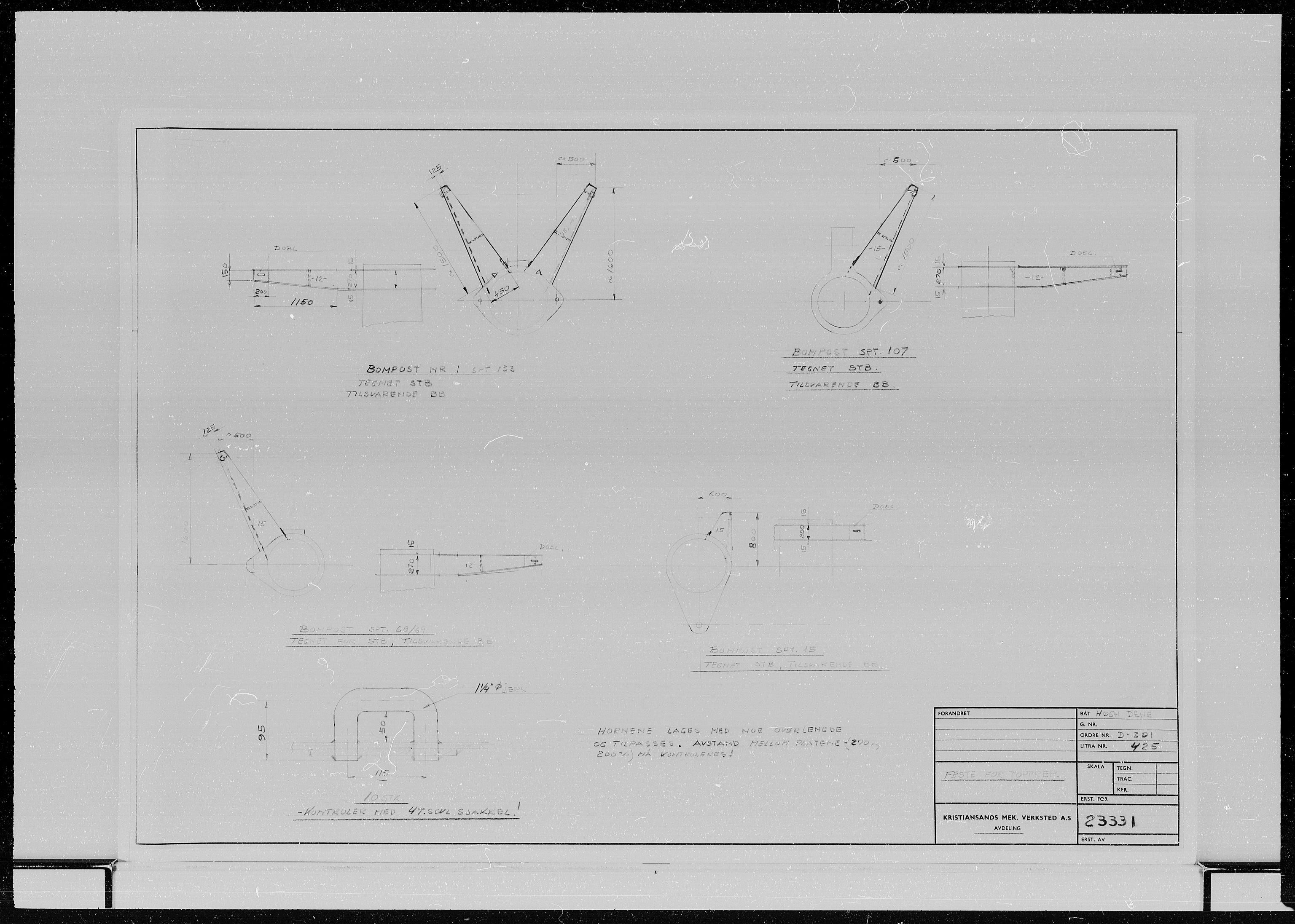 Kristiansand Mekaniske Verksted, AV/SAK-D/0612/G/Ga/L0006/0002: Reprofoto av tegninger m.m. / 36 mm mikrofilmruller, reprofoto av skipstegninger, byggenr. 134-212, p. 4