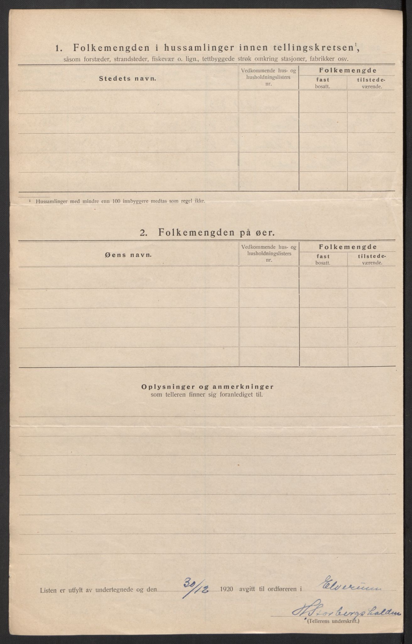 SAH, 1920 census for Elverum, 1920, p. 85