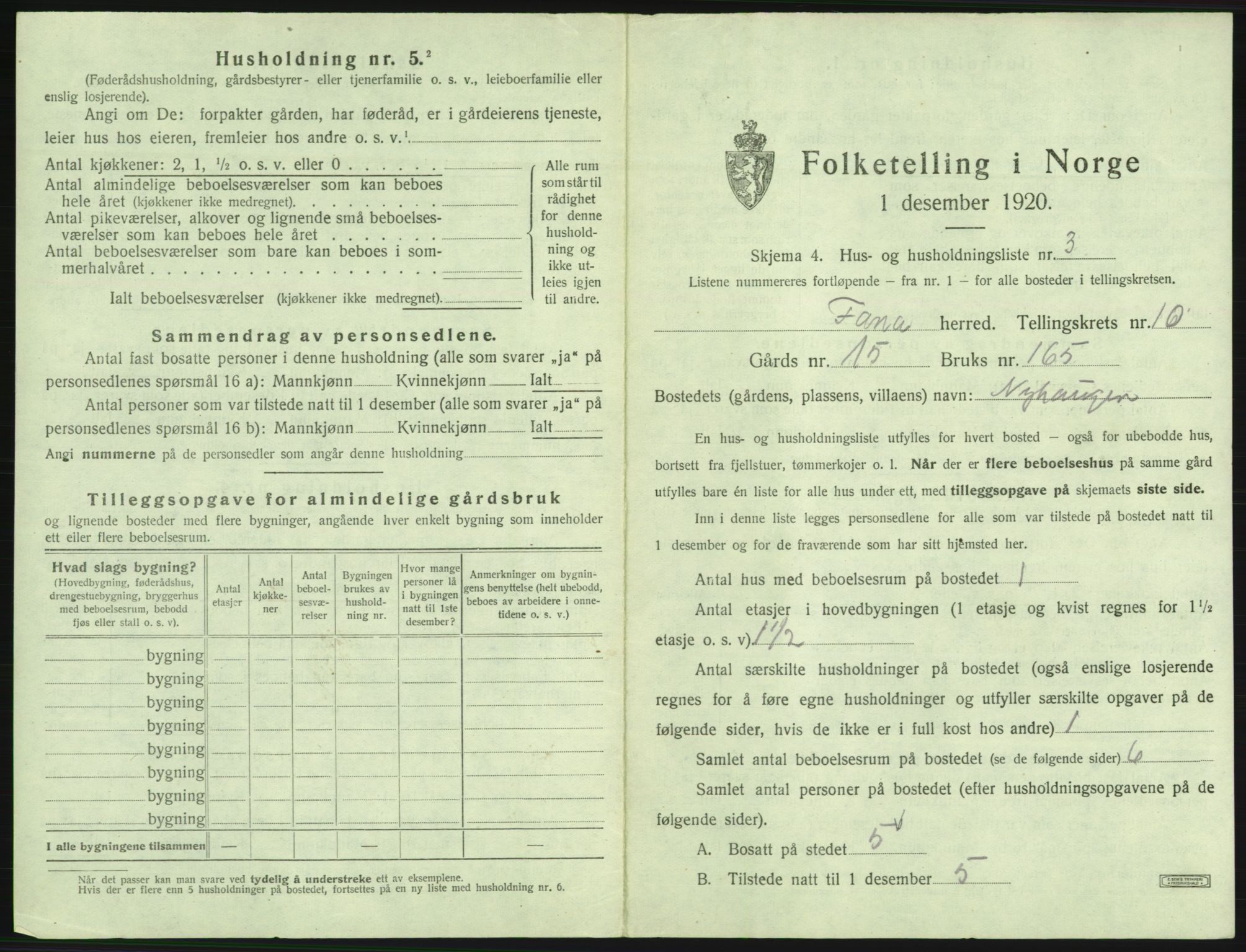 SAB, 1920 census for Fana, 1920, p. 1809