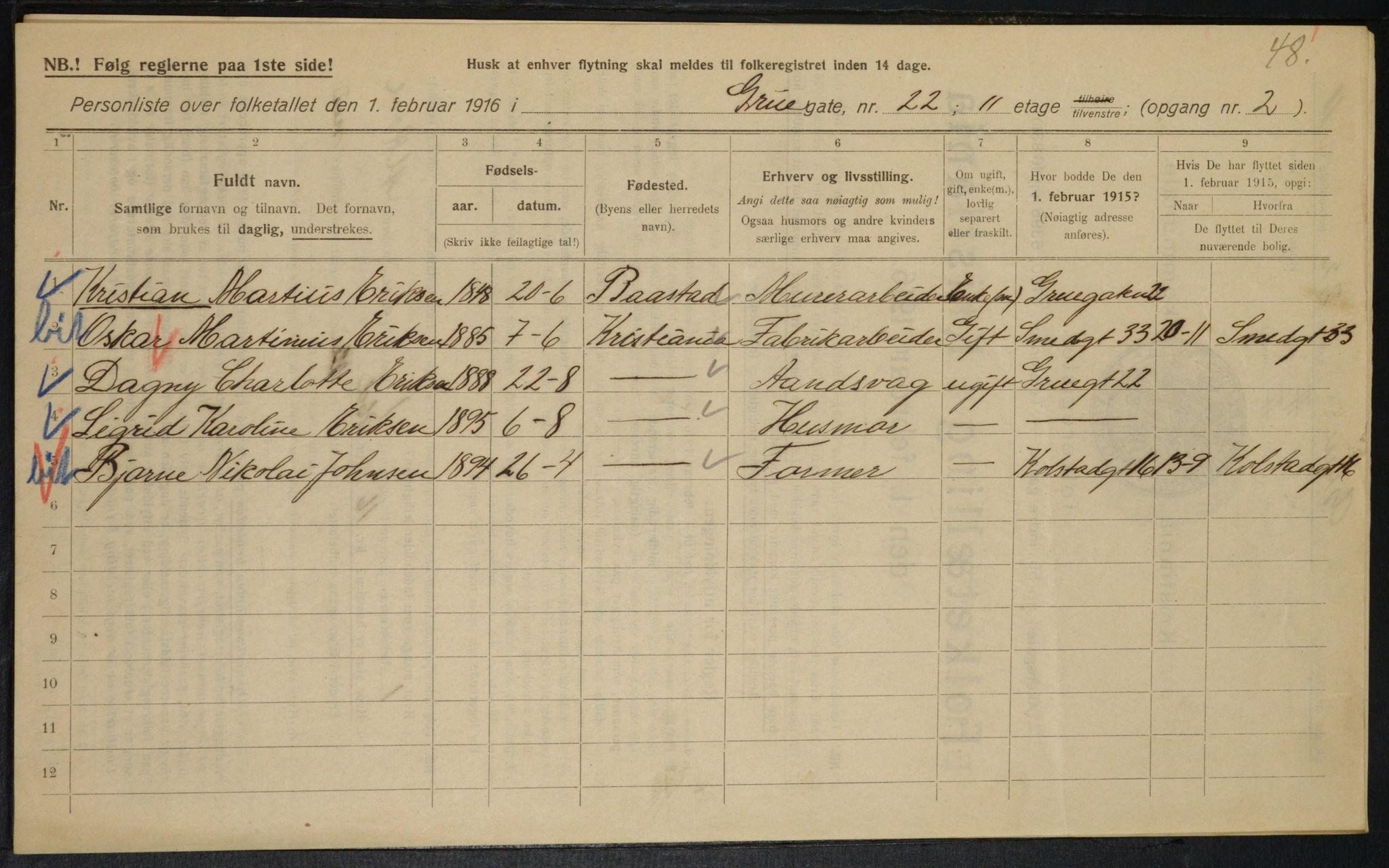 OBA, Municipal Census 1916 for Kristiania, 1916, p. 31167