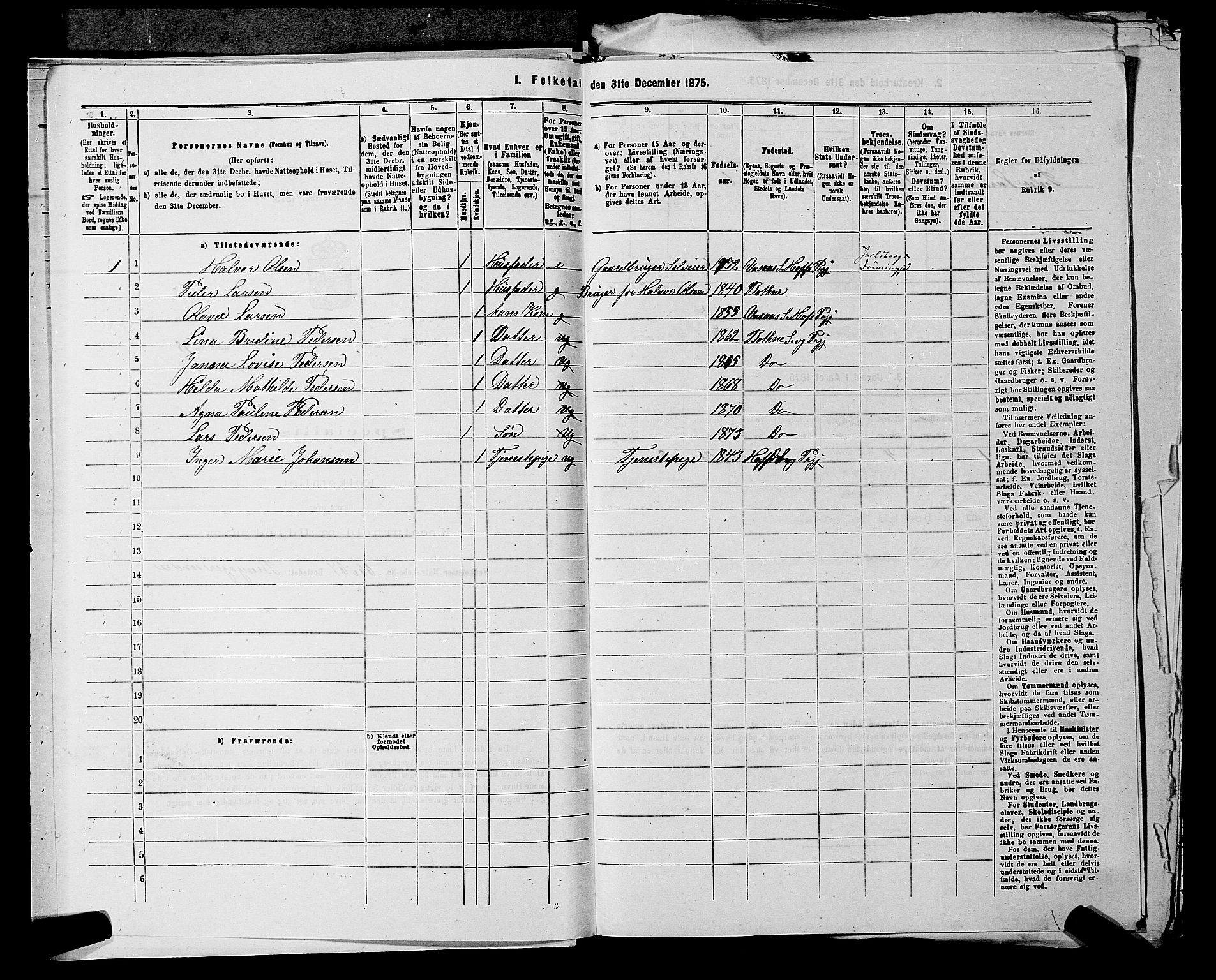 SAKO, 1875 census for 0715P Botne, 1875, p. 305