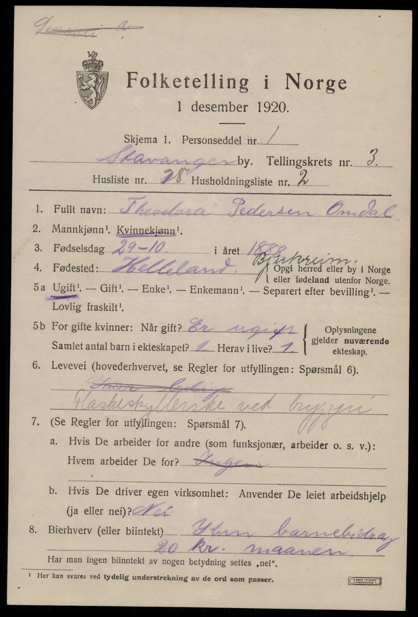 SAST, 1920 census for Stavanger, 1920, p. 35882