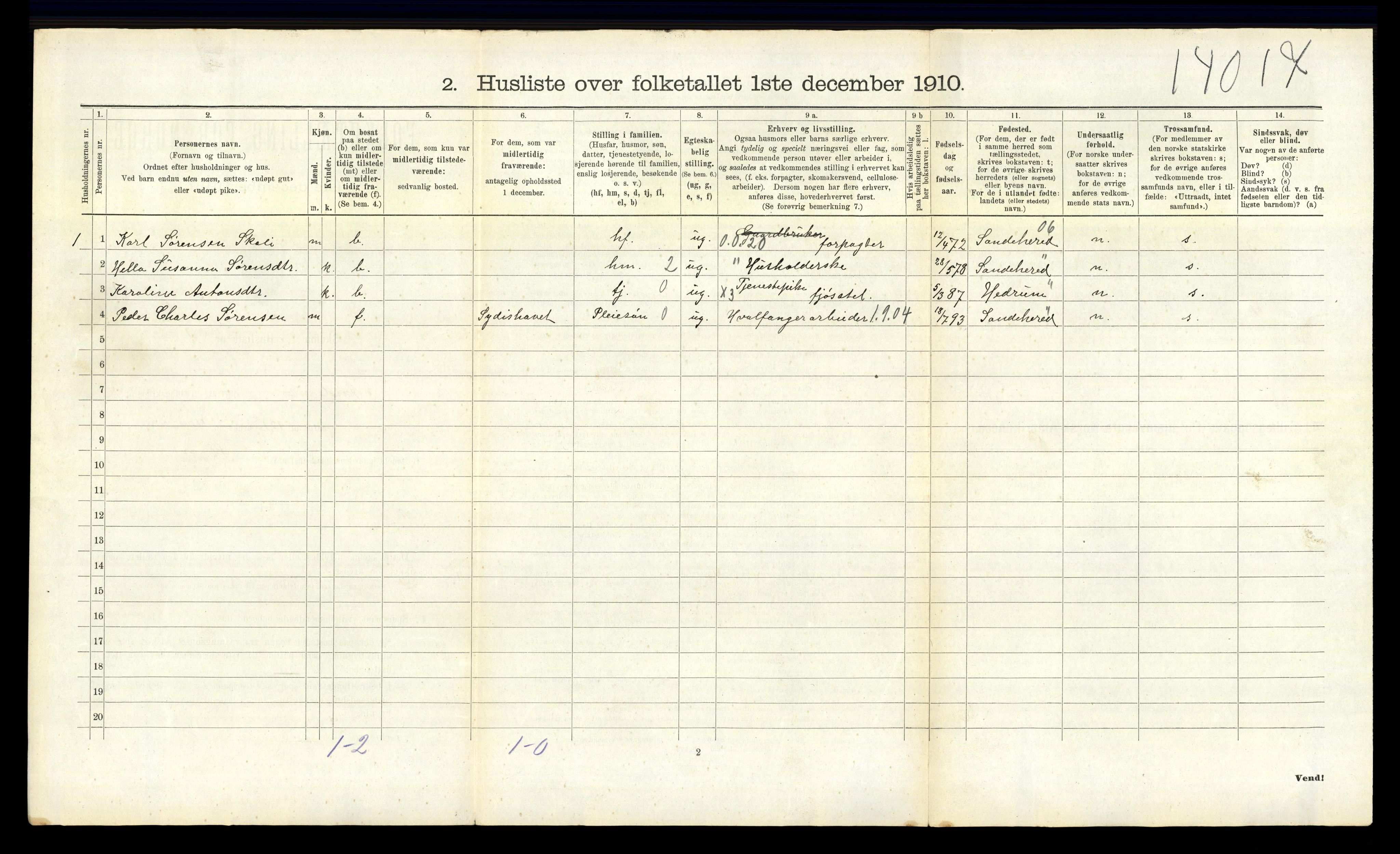 RA, 1910 census for Andebu, 1910, p. 946