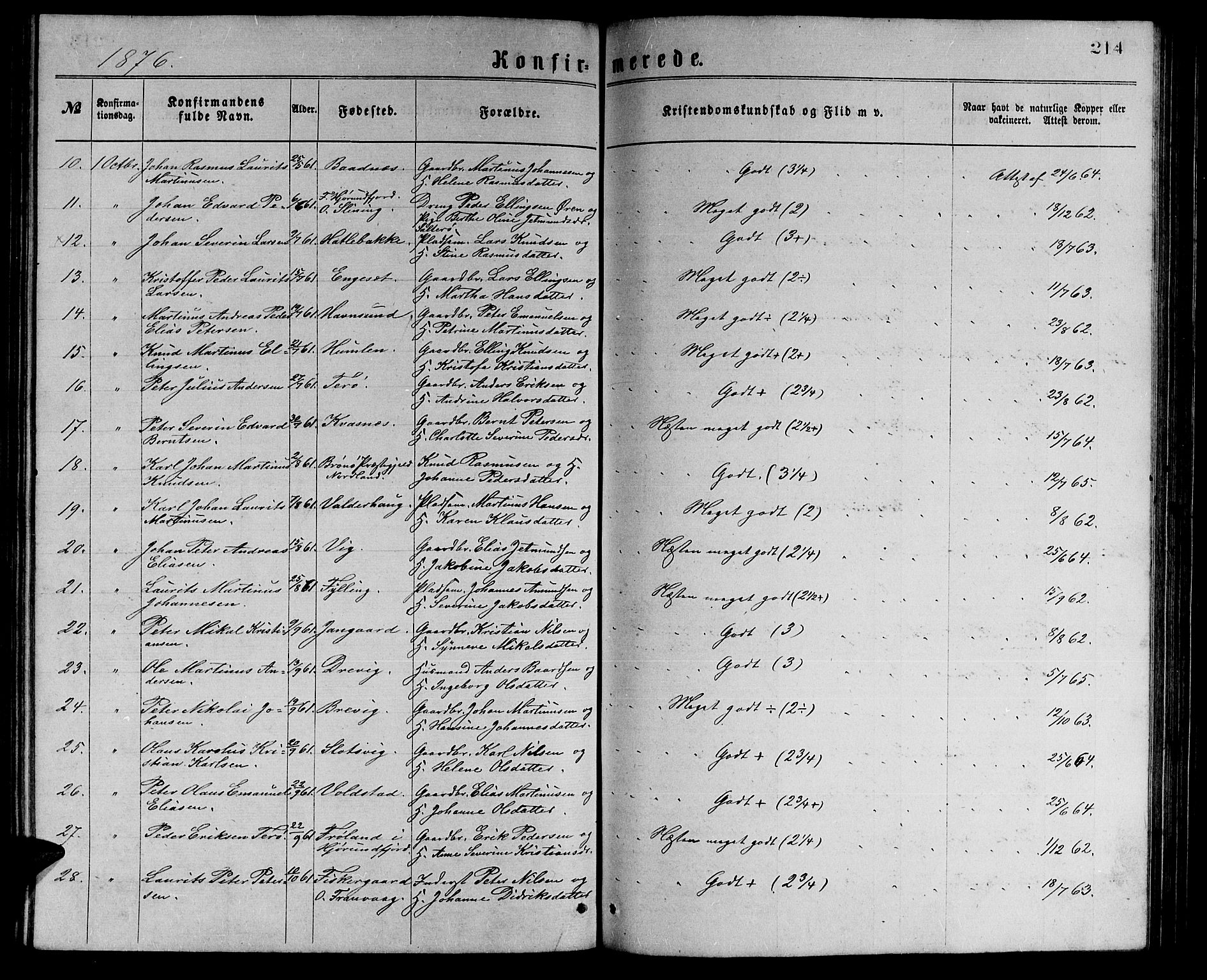 Ministerialprotokoller, klokkerbøker og fødselsregistre - Møre og Romsdal, AV/SAT-A-1454/528/L0429: Parish register (copy) no. 528C10, 1872-1886, p. 214