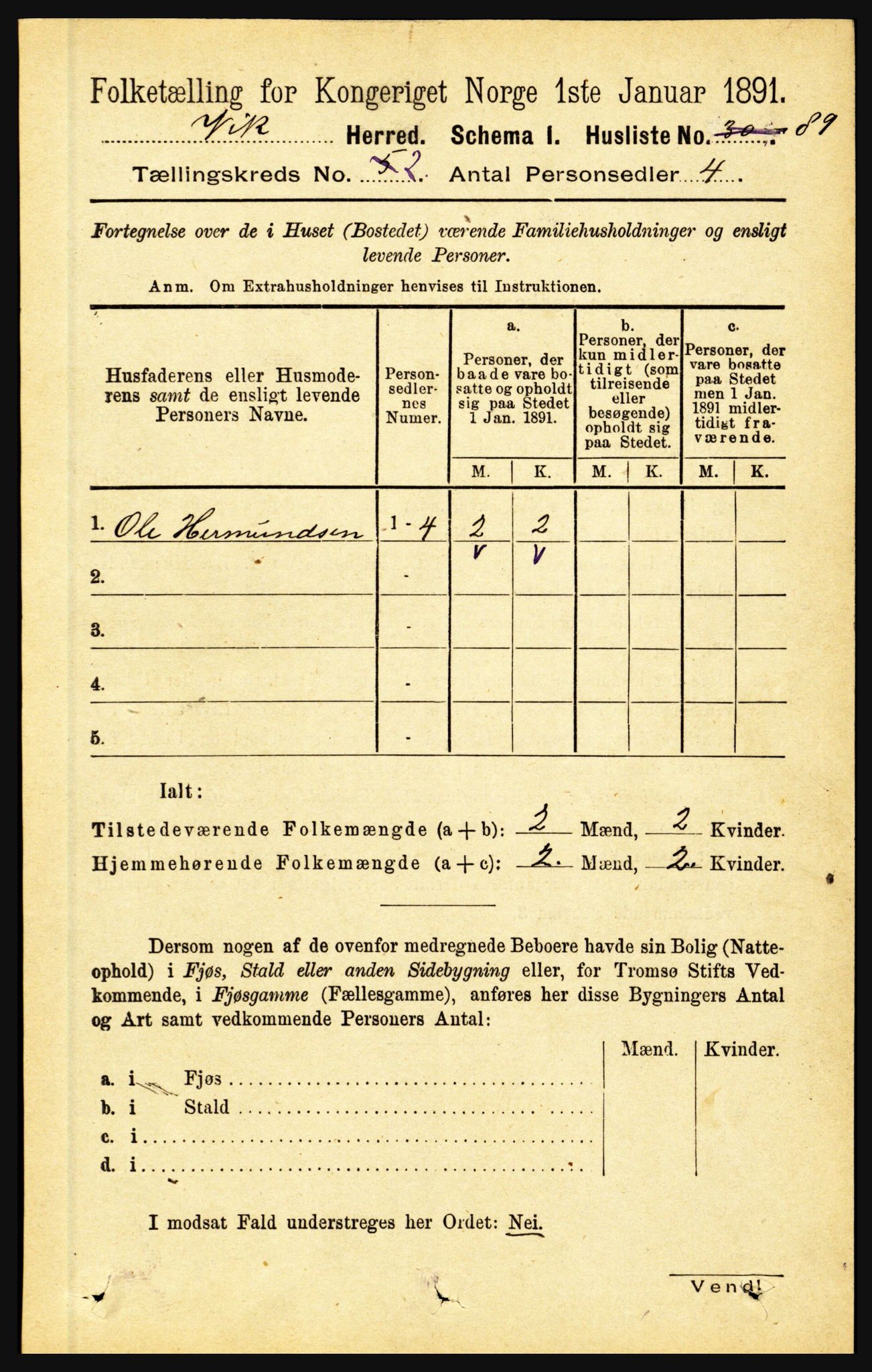 RA, 1891 census for 1417 Vik, 1891, p. 705