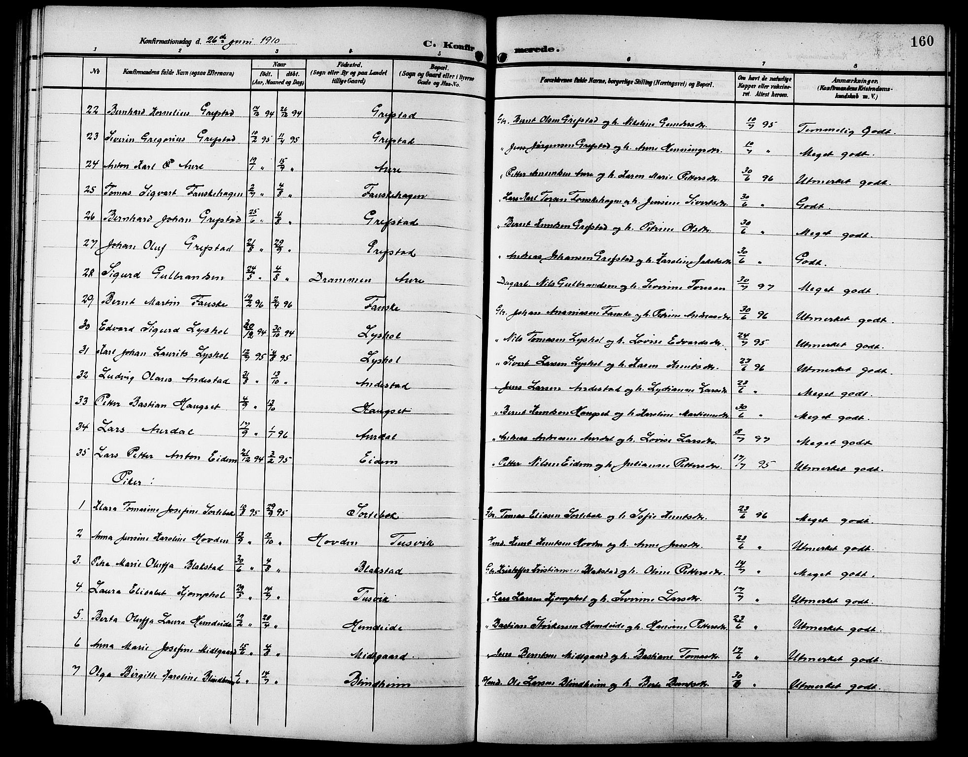 Ministerialprotokoller, klokkerbøker og fødselsregistre - Møre og Romsdal, SAT/A-1454/523/L0341: Parish register (copy) no. 523C04, 1903-1916, p. 160