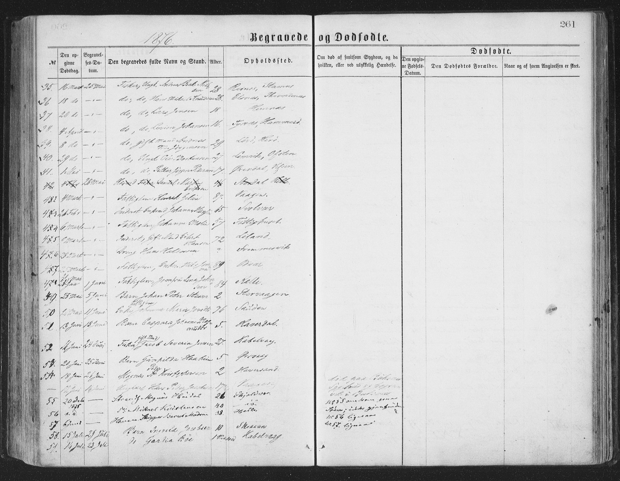 Ministerialprotokoller, klokkerbøker og fødselsregistre - Nordland, AV/SAT-A-1459/874/L1057: Parish register (official) no. 874A01, 1866-1877, p. 261