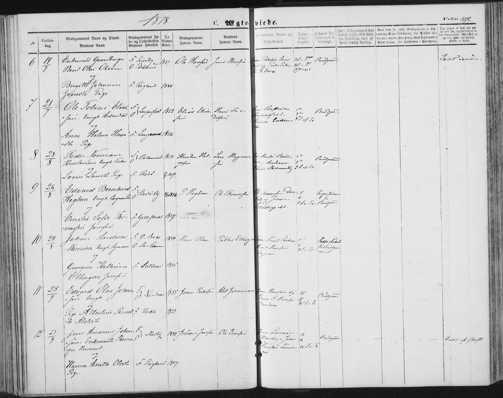 Ministerialprotokoller, klokkerbøker og fødselsregistre - Nordland, SAT/A-1459/847/L0668: Parish register (official) no. 847A08, 1872-1886, p. 198