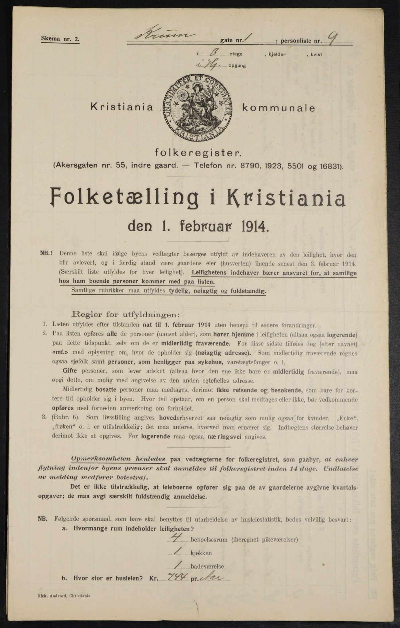 OBA, Municipal Census 1914 for Kristiania, 1914, p. 54644