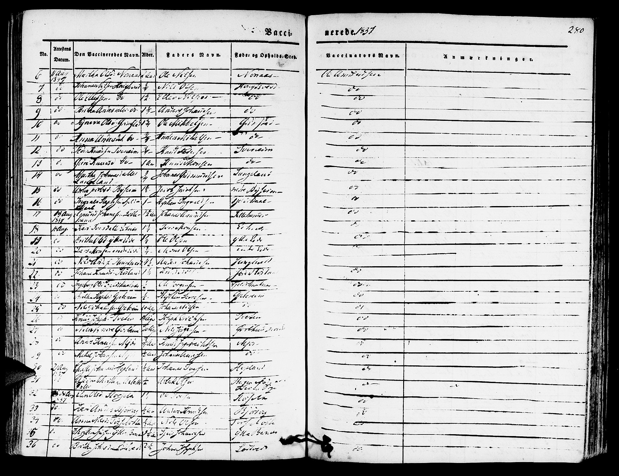 Hosanger sokneprestembete, AV/SAB-A-75801/H/Haa: Parish register (official) no. A 7, 1835-1848, p. 280