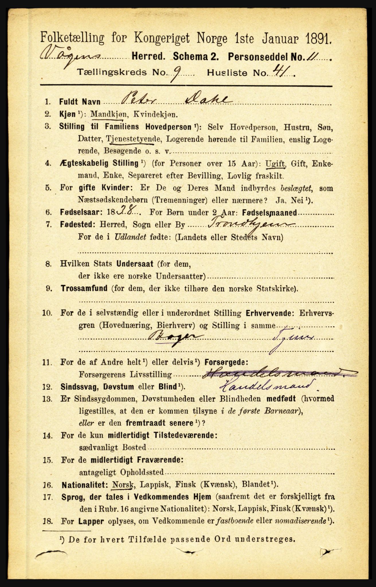 RA, 1891 census for 1865 Vågan, 1891, p. 2517